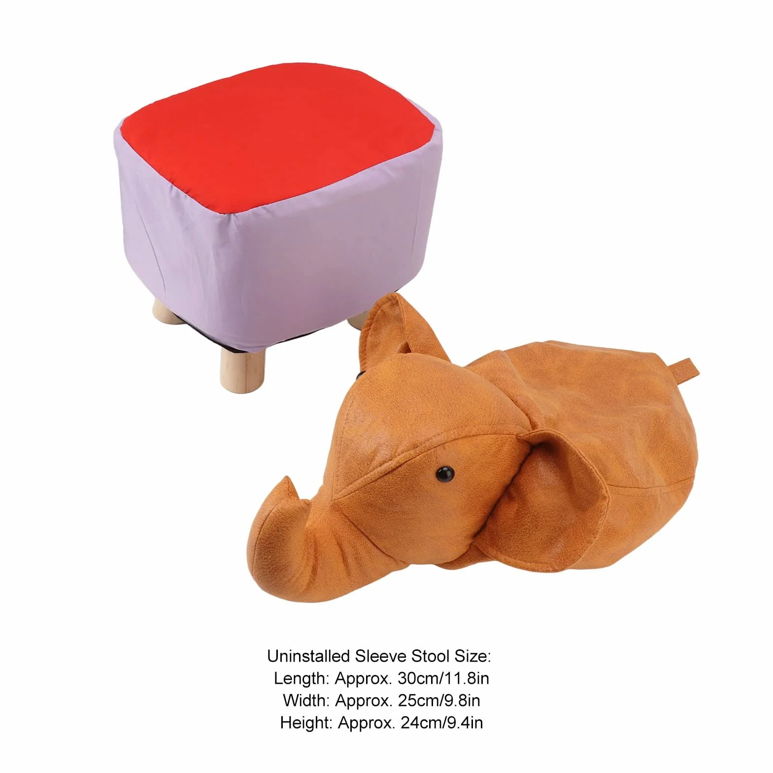 Taburete Tapizado Forma de Elefante Antideslizante para Guardería Dormitorio Sala de Juegos Naranja