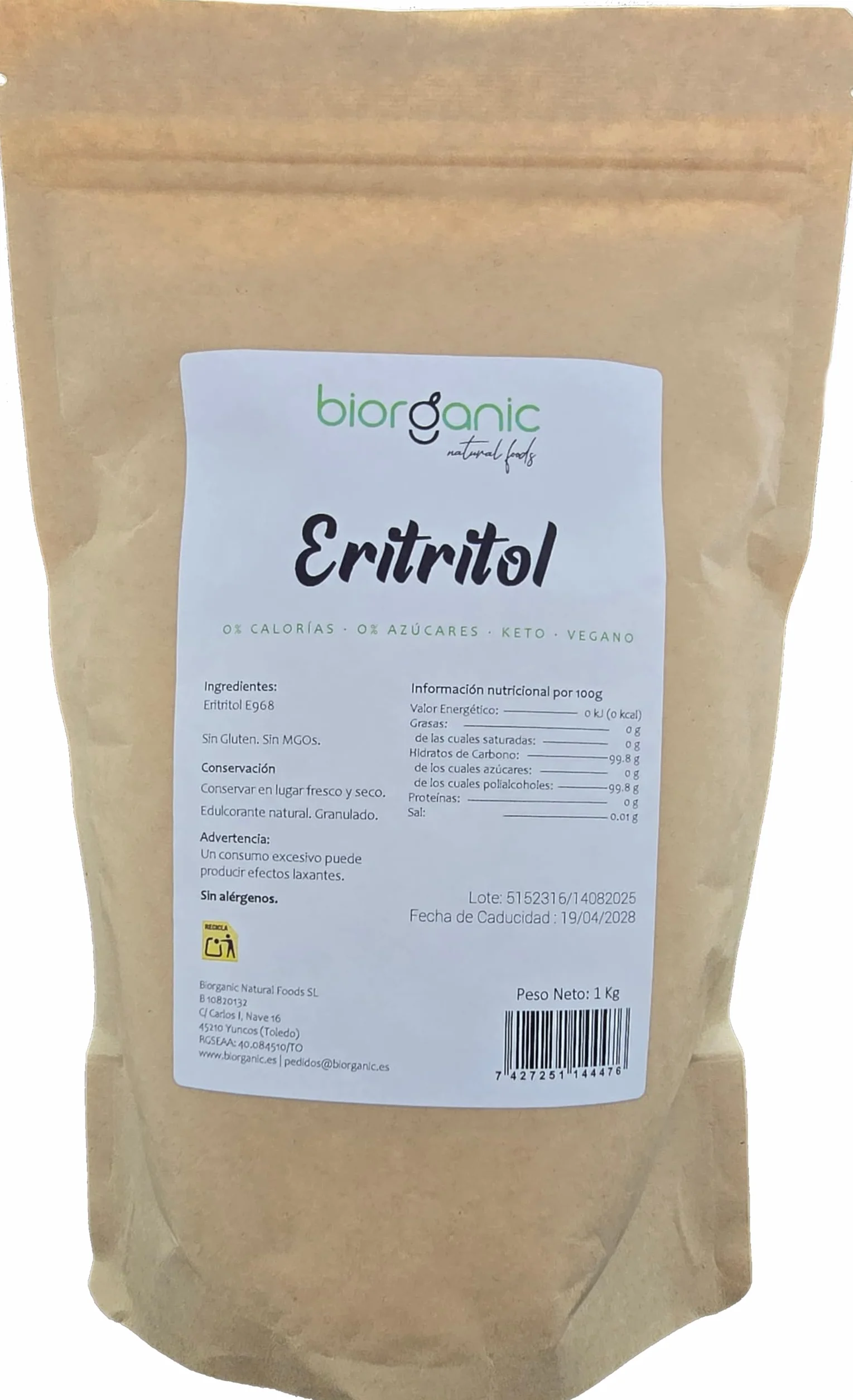 Eritritol 1 Kg 100% Natural Edulcorante Cero Calorías Dieta Keto Granulado