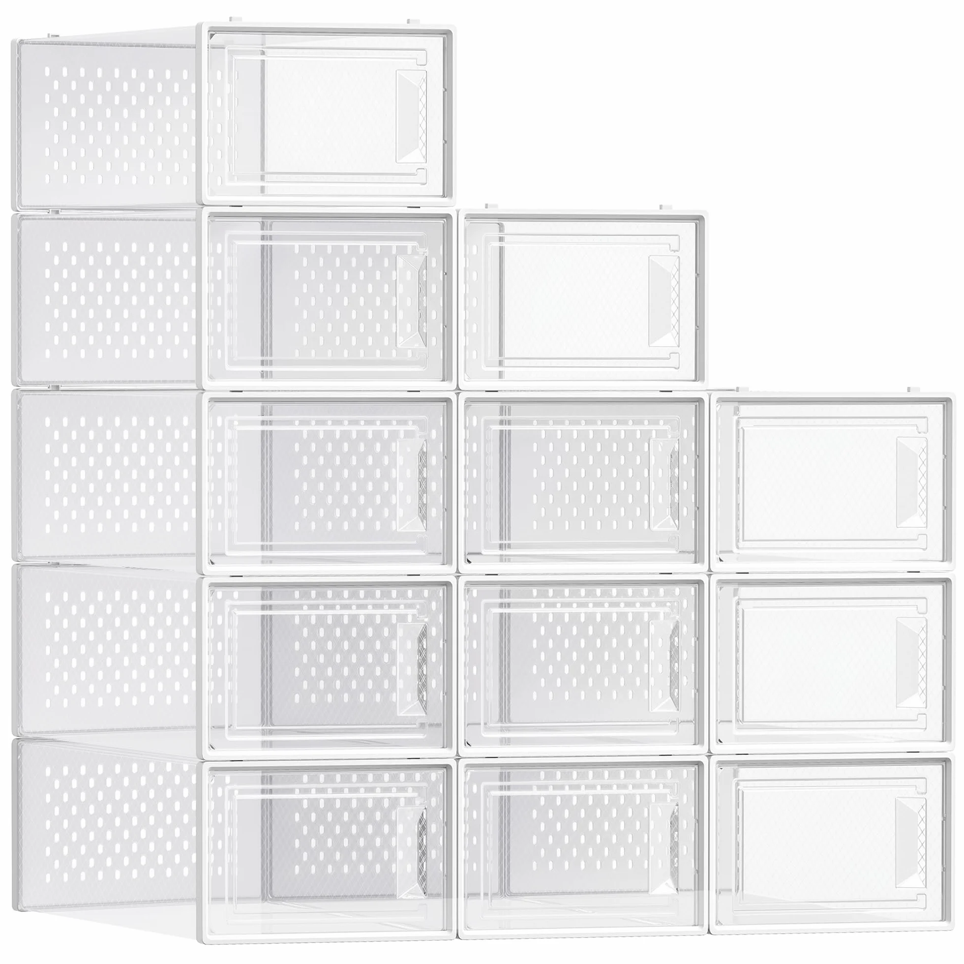 SONGMICS Cajas de Zapatos de Plástico Plegables Apilables Juego de 12 Transparente Blanco