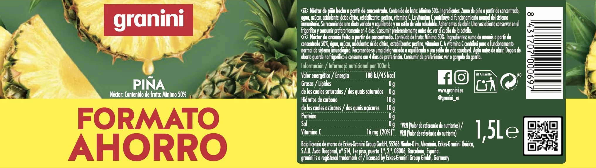 Granini Néctar de Piña 1,5L Formato Ahorro