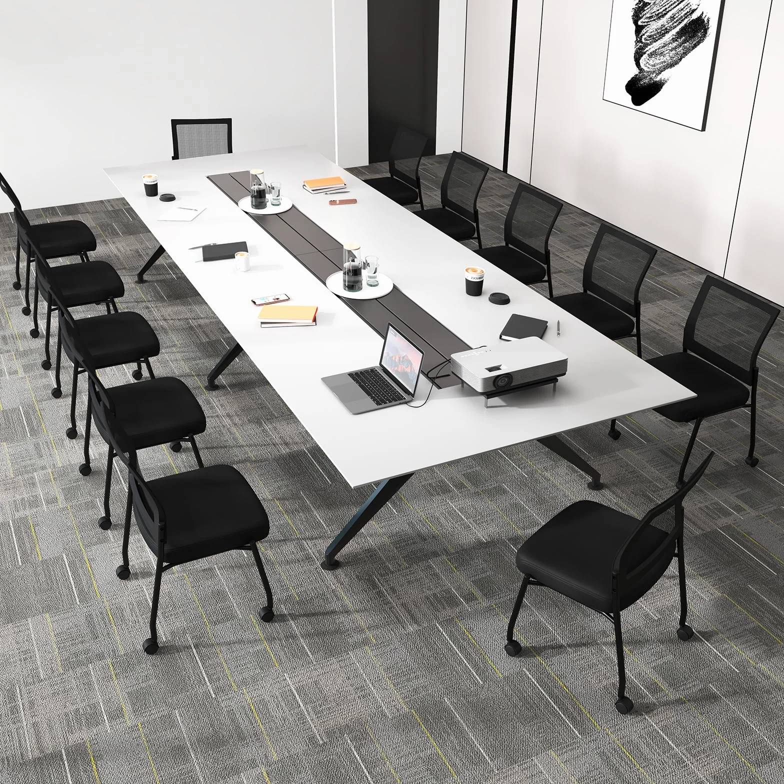 HOMASIS Juego de 2 sillas de Conferencia con Ruedas, Silla de Visita apilable con Rejilla, Silla de Oficina ergonómica con Respaldo, Silla apilable para Oficina, Conferencia, Negro (Sin reposabrazos)