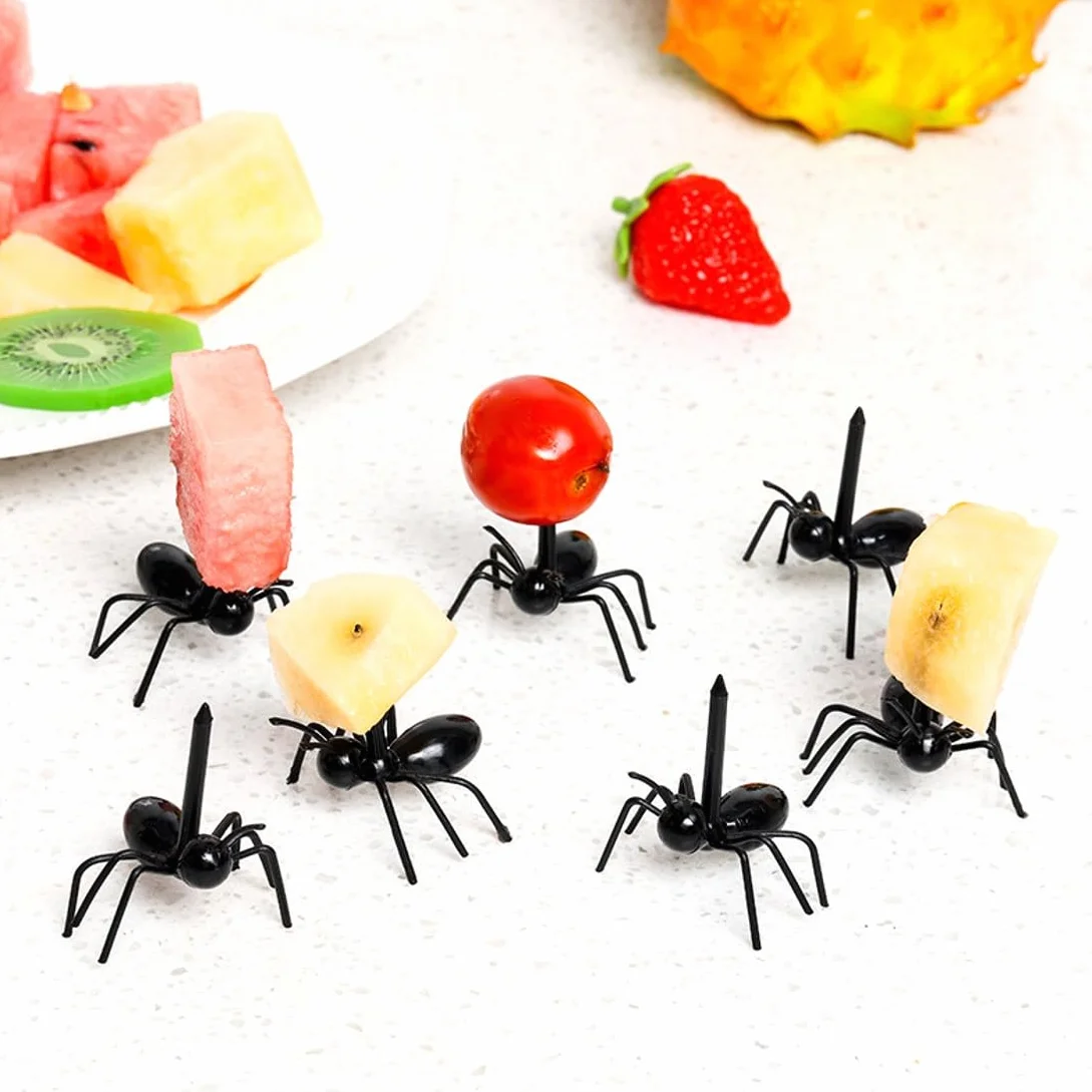 JZK 24 piezas mini tenedores de frutas forma de hormiga para niños