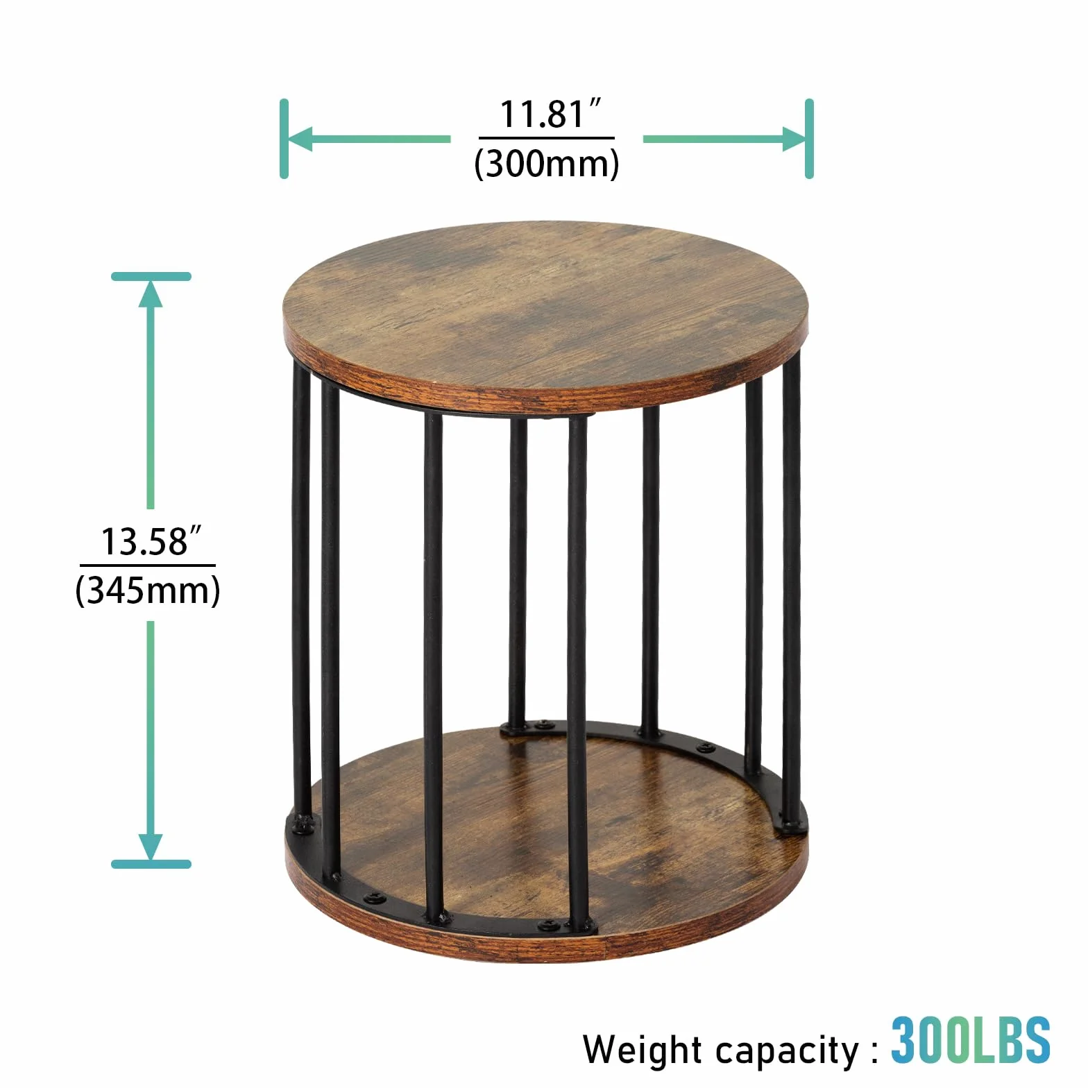 HDANI Taburete Redondo de Madera para niños y Adultos, peldaños pequeños, Antideslizante, para Cocina, baño, jardín y Dormitorio, 30 x 30 x 34 cm (MarrÓn RÚstico y Negro, Set de 2)
