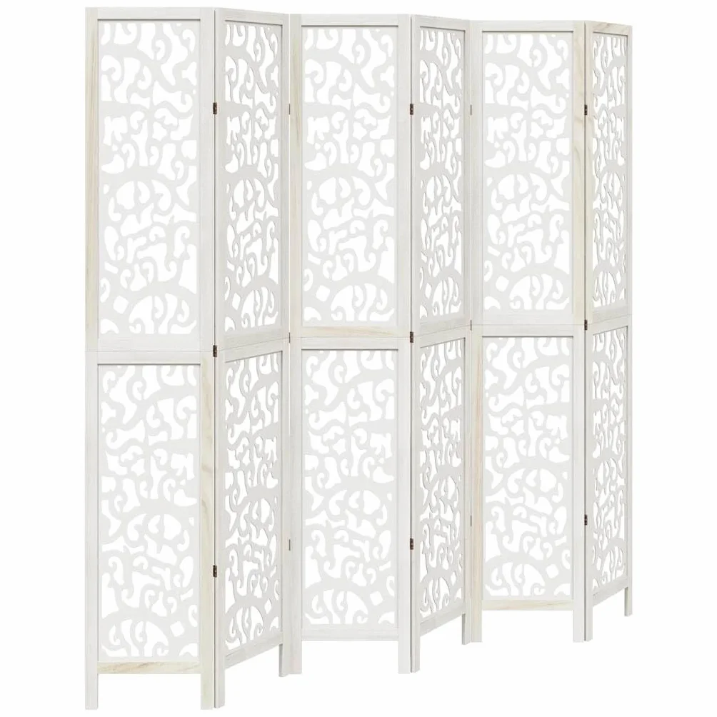 vidaXL Biombo Separador de 6 Paneles Madera Maciza Paulownia Blanco
