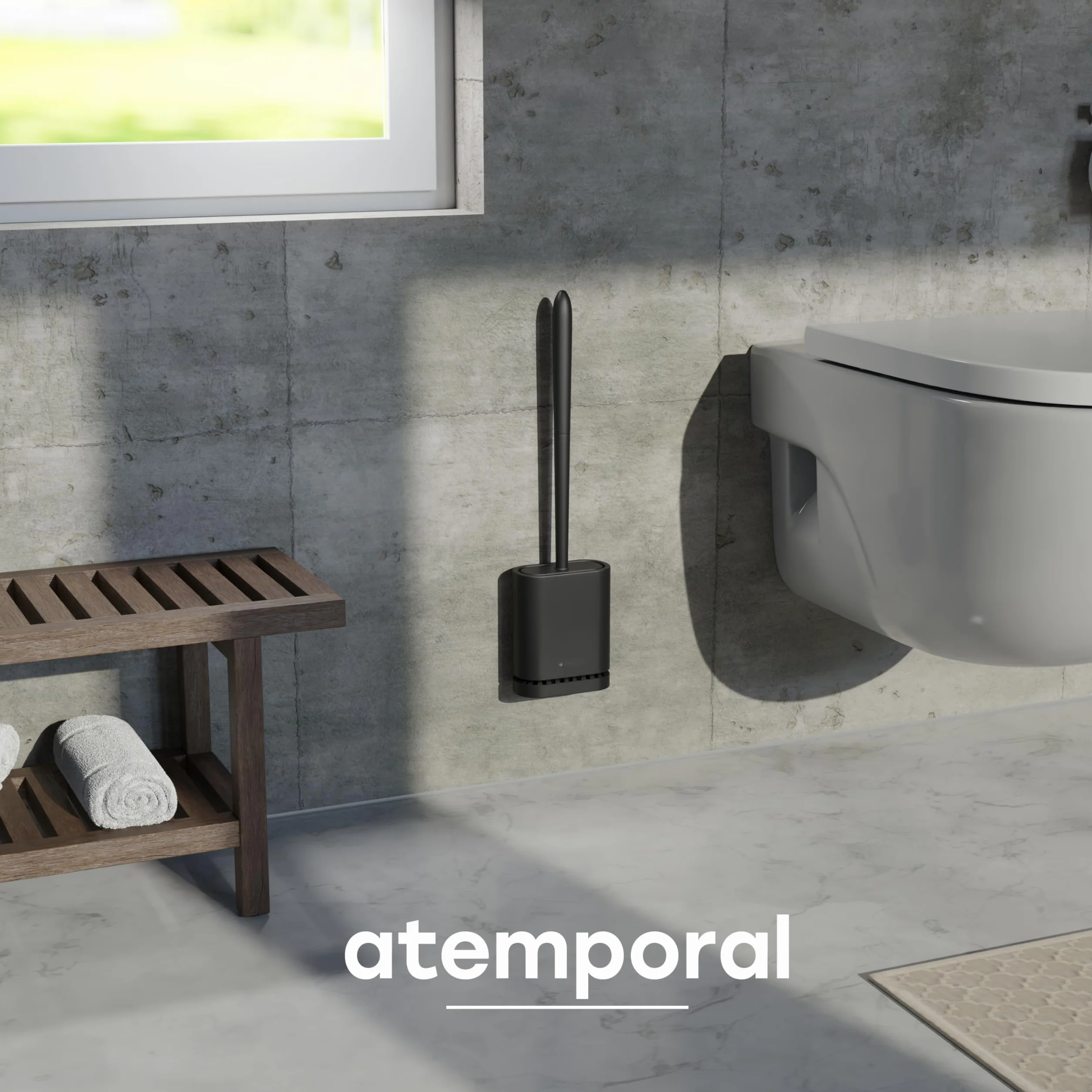 Escobilla WC Silicona con Cabezal Flexible SAVEGA – Escobillero de Pared sin Taladro (Negra Mate)