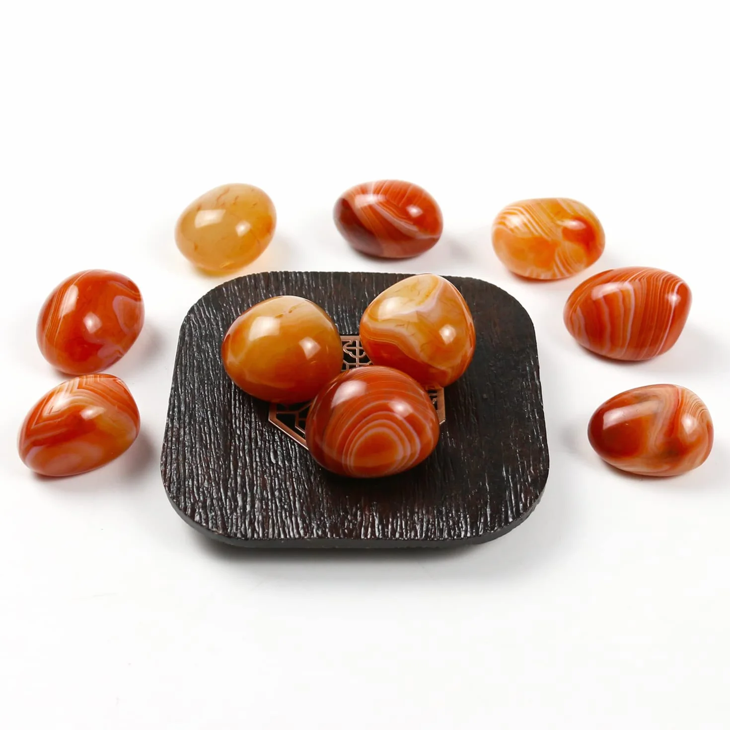 Piedras naturales de carneliano pulidas y rodadas, cristales y piedras curativas de cuarzo a granel para wicca, reiki, energía curativa, piedras de chakra, suministros de brujería (10 piezas)