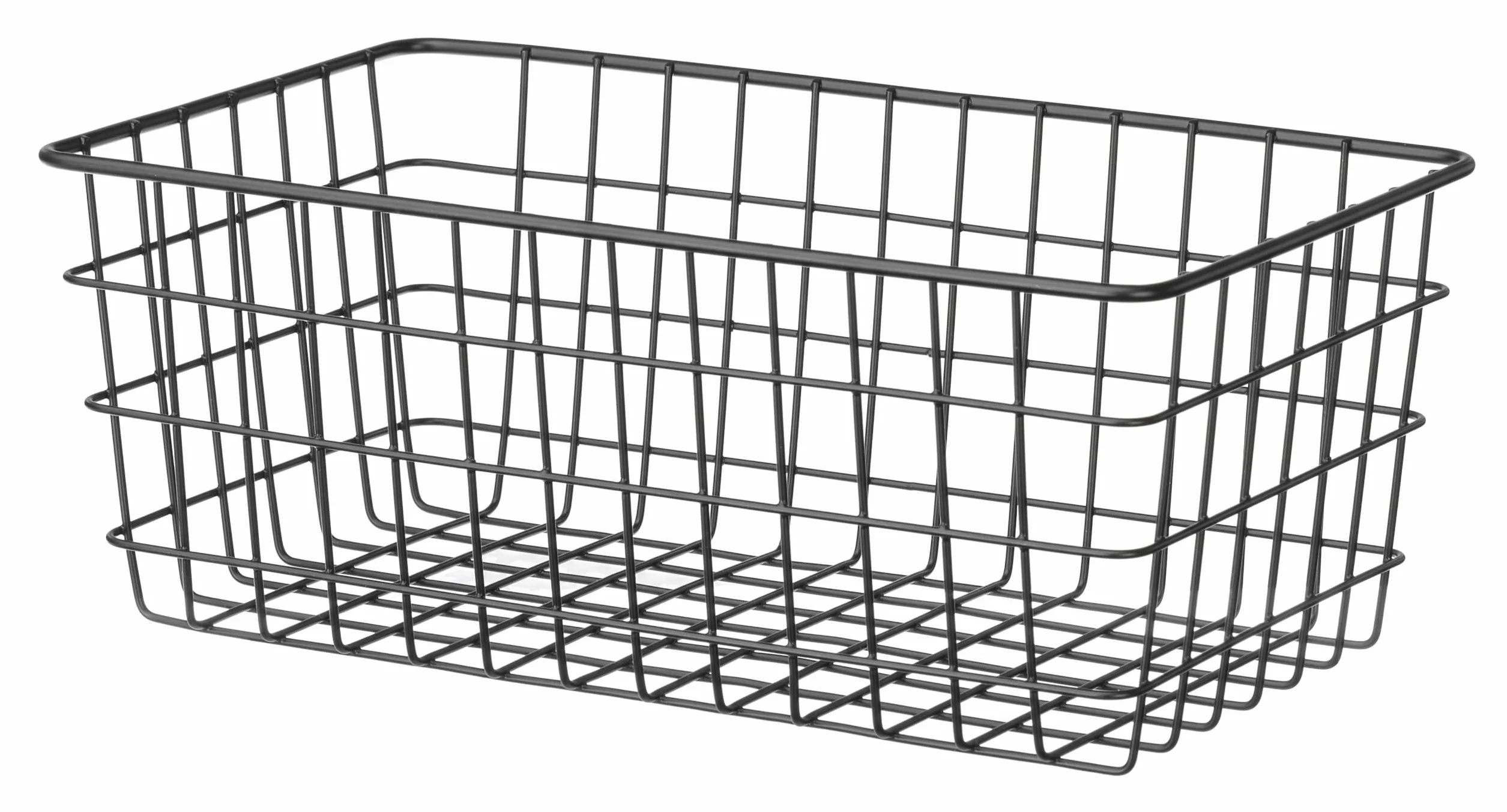 Whitmor Paquete de 4 cestas de alambre negro para organizar cestas de almacenamiento de alambre de oficina, cestas de metal blanco para despensa, cocina, congelador