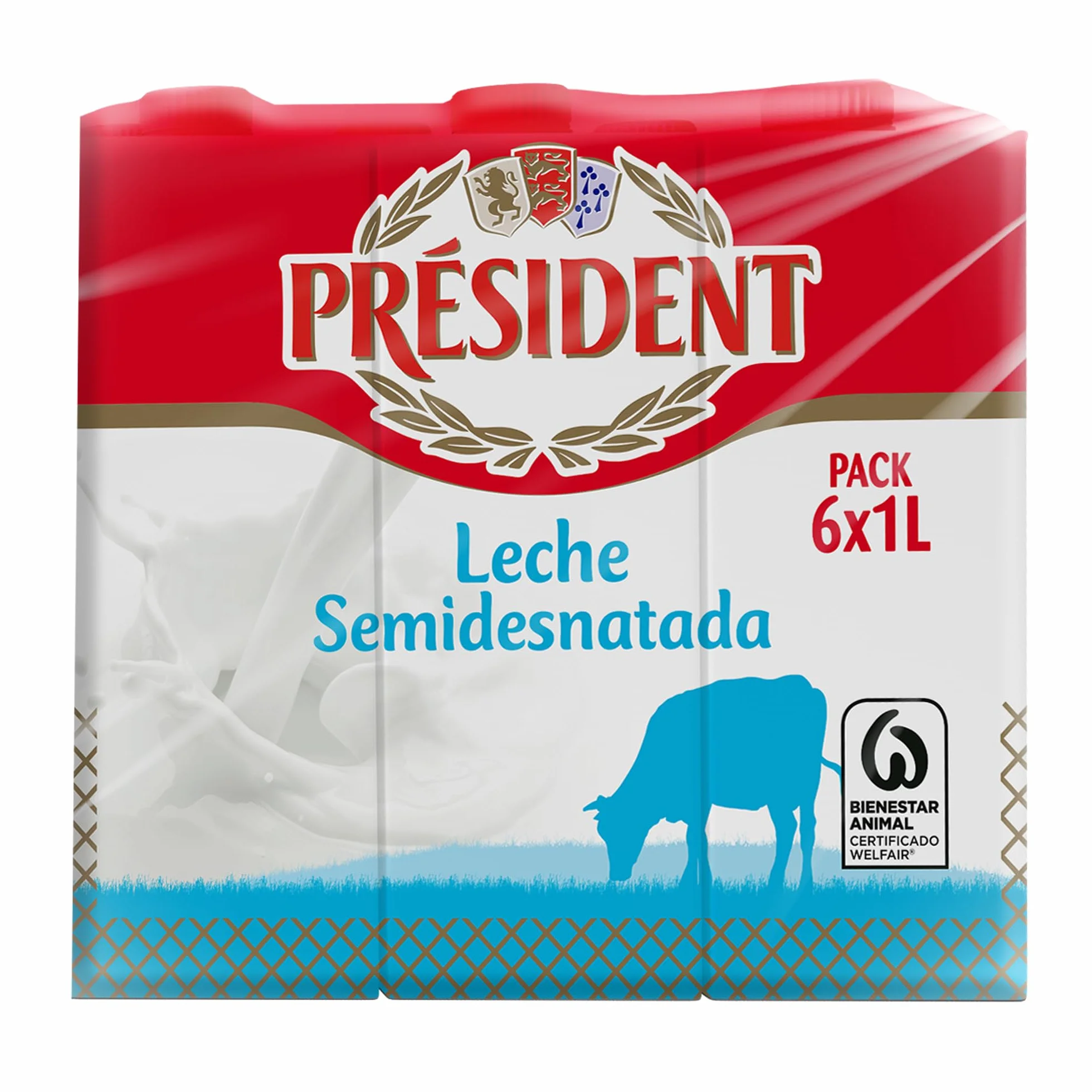 Président Leche Semidesnatada Bienestar Animal Brik UHT Pack 6 x 1L