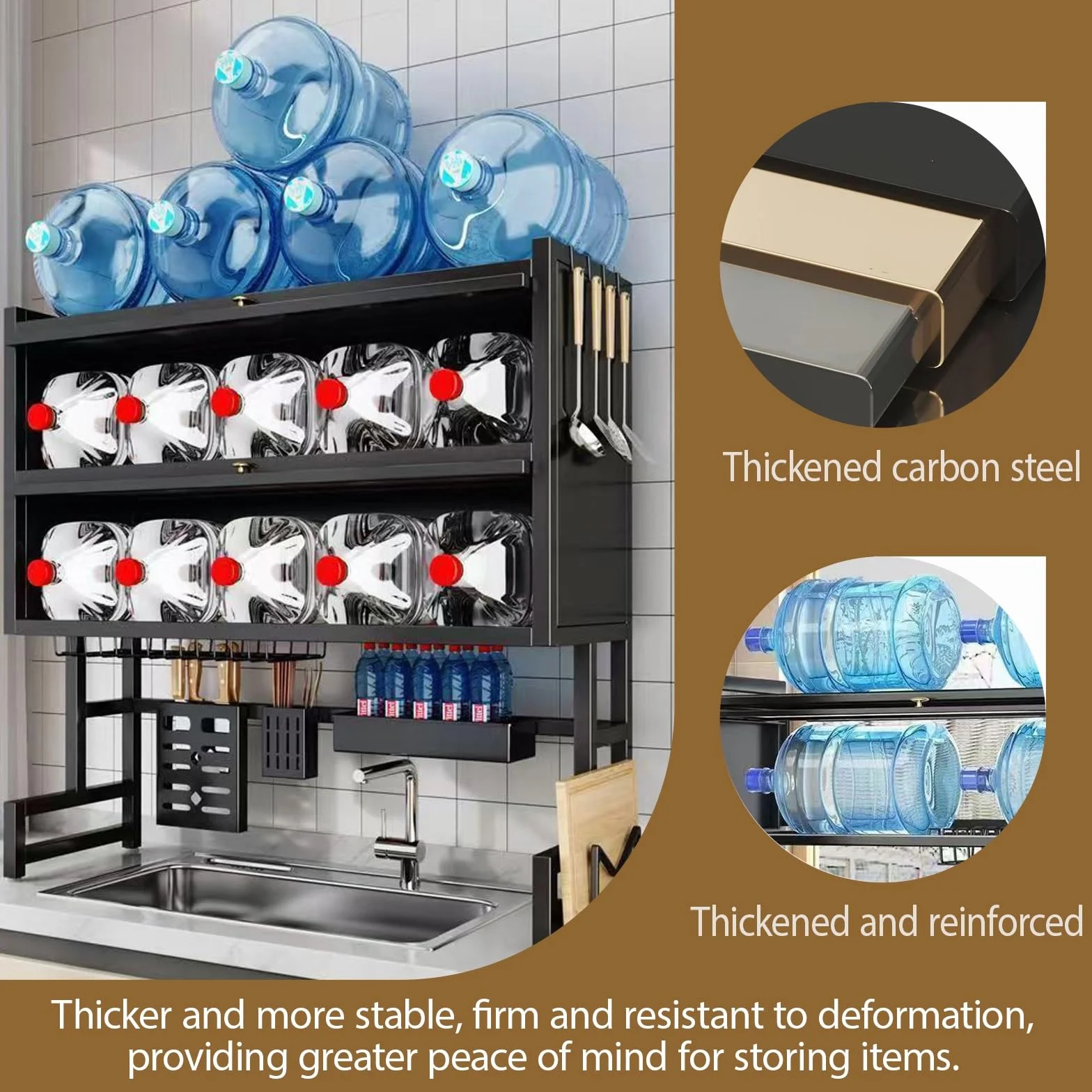 Escurridor de Cocina de Dos Niveles para encimera, escurreplatos de sobremesa, diseño de Doble Capa,Apto para Colocar Cuencos, Platos, Tazas y Cubiertos.(Black,95cm/37.4in)