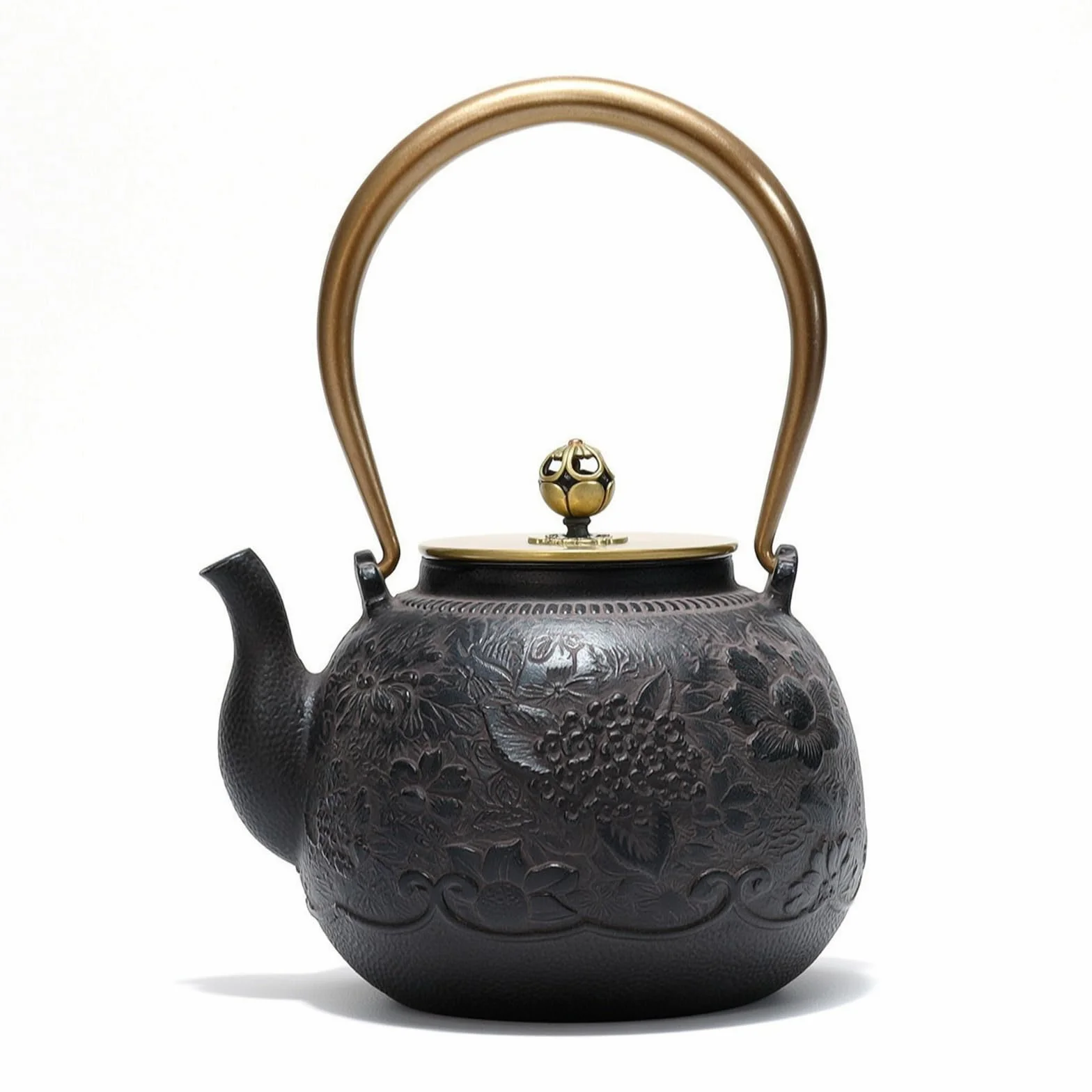 perfeclan Tetera de Hierro Fundido Tetera Hervidor Jarra con Colador con Tapa Fija y Decorativo Acabado en Relieve Que la el Adecuada para Ritual de Té Cocina, Black, Chunsemanyuan