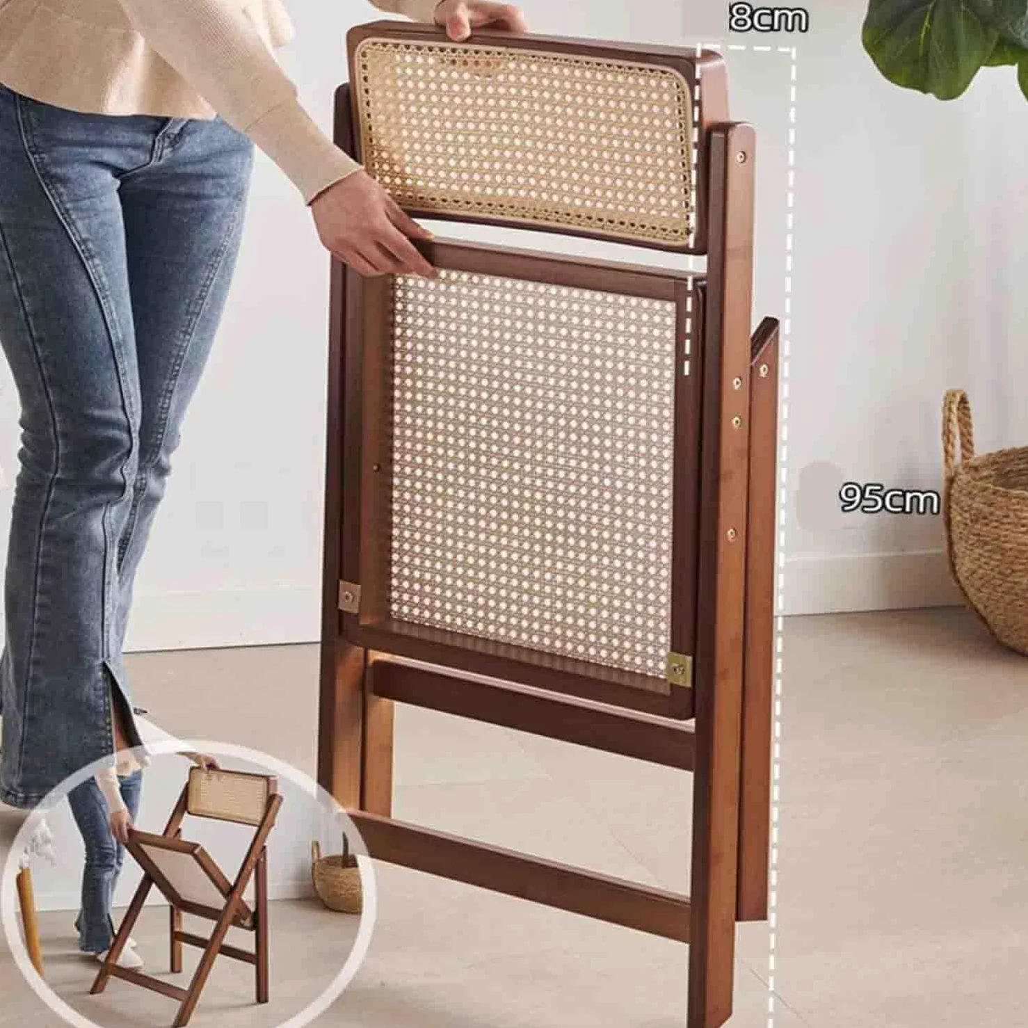 Silla plegable de ratán, silla de respaldo, casa de familia minimalista, Hogar de bambú, silla de sala de estar, respaldo de ocio, silla de comedor,4pcs silla,walnut
