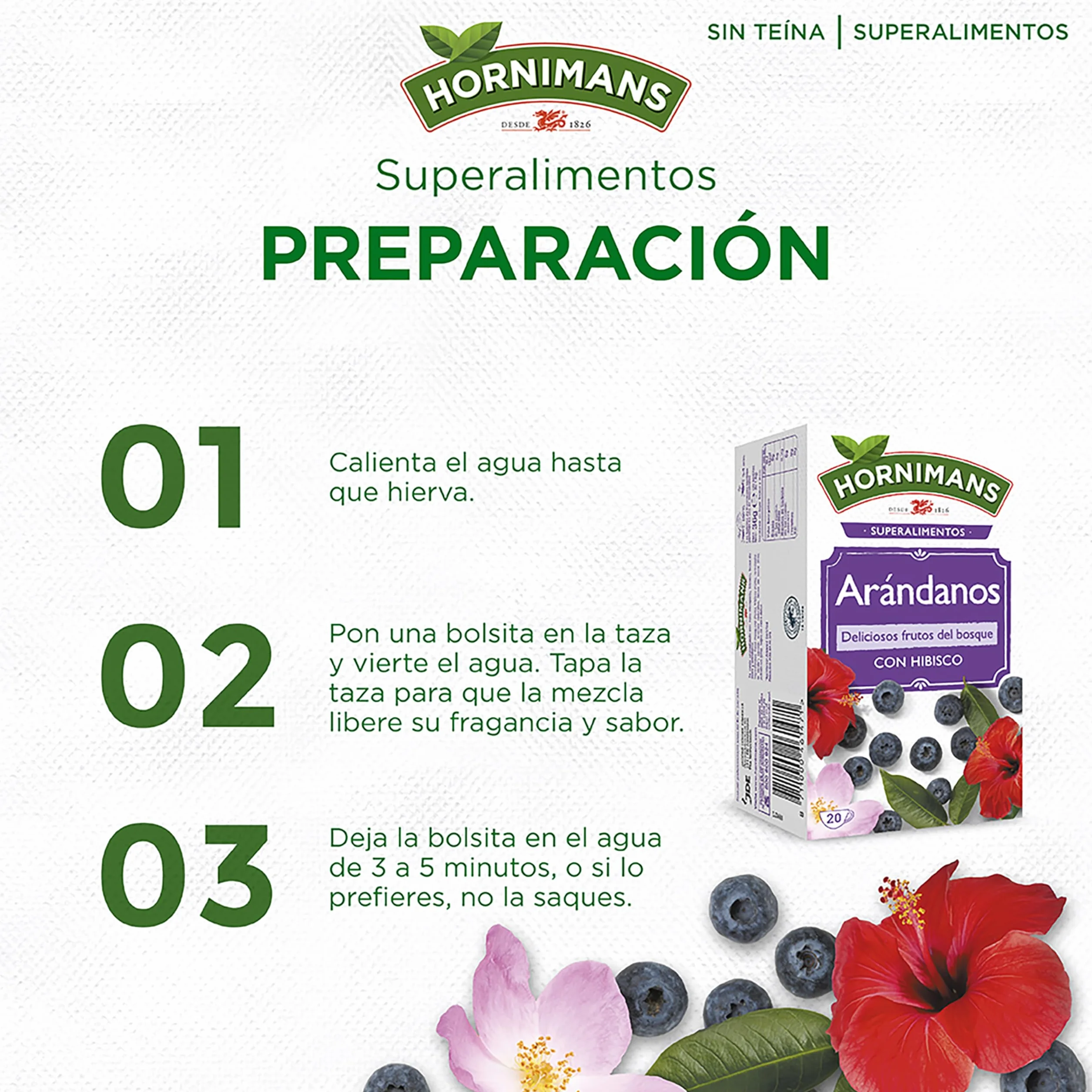 Hornimans Infusión de Arándanos con Hibisco 100% Natural 20 bolsitas