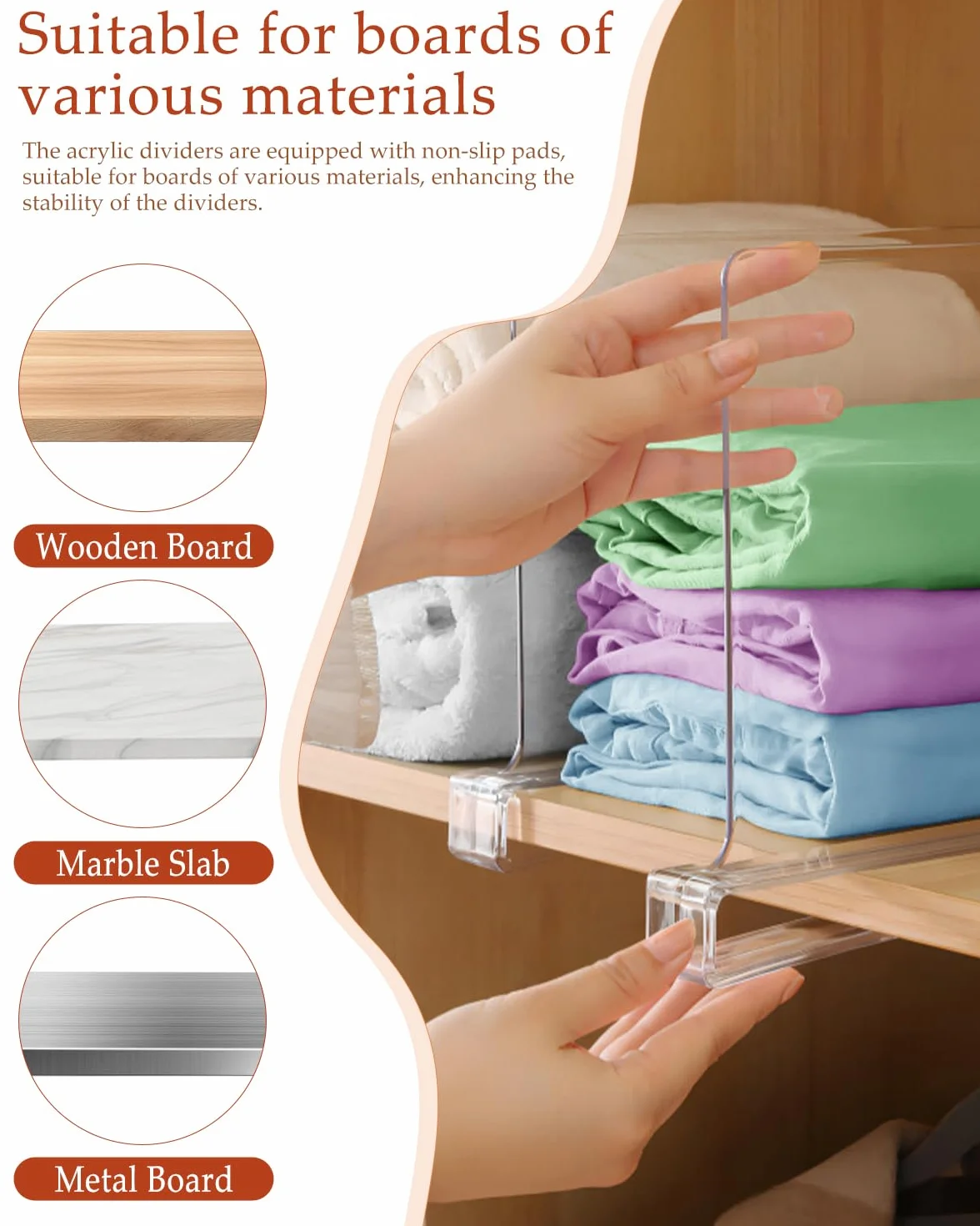 8 Piezas Separador Bolsos Armario, Estantes Divisores de Armario, Separadores de Bolsos para Armarios, 30 x 20 cm, Separadores Acrílicos Transparentes para Dormitorio, Cocina, Armarios y Organización
