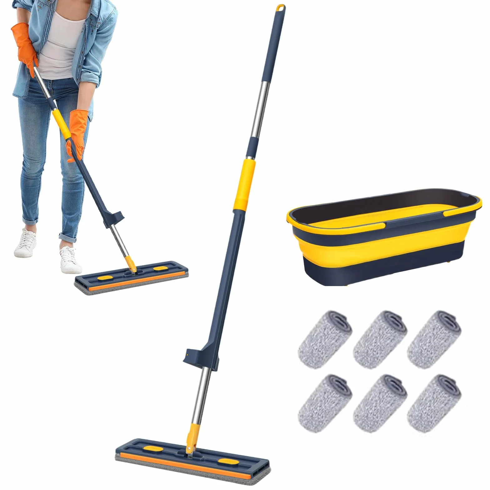 Mopa Plana de Microfibra Giratoria 360 Grados, En Seco O Húmedo, Mango | Herramienta de Limpieza Doméstica para Suelos de Cocina, Baño, Hogar, Comercial, Alfombra, Madera Dura, Baldosas y Má