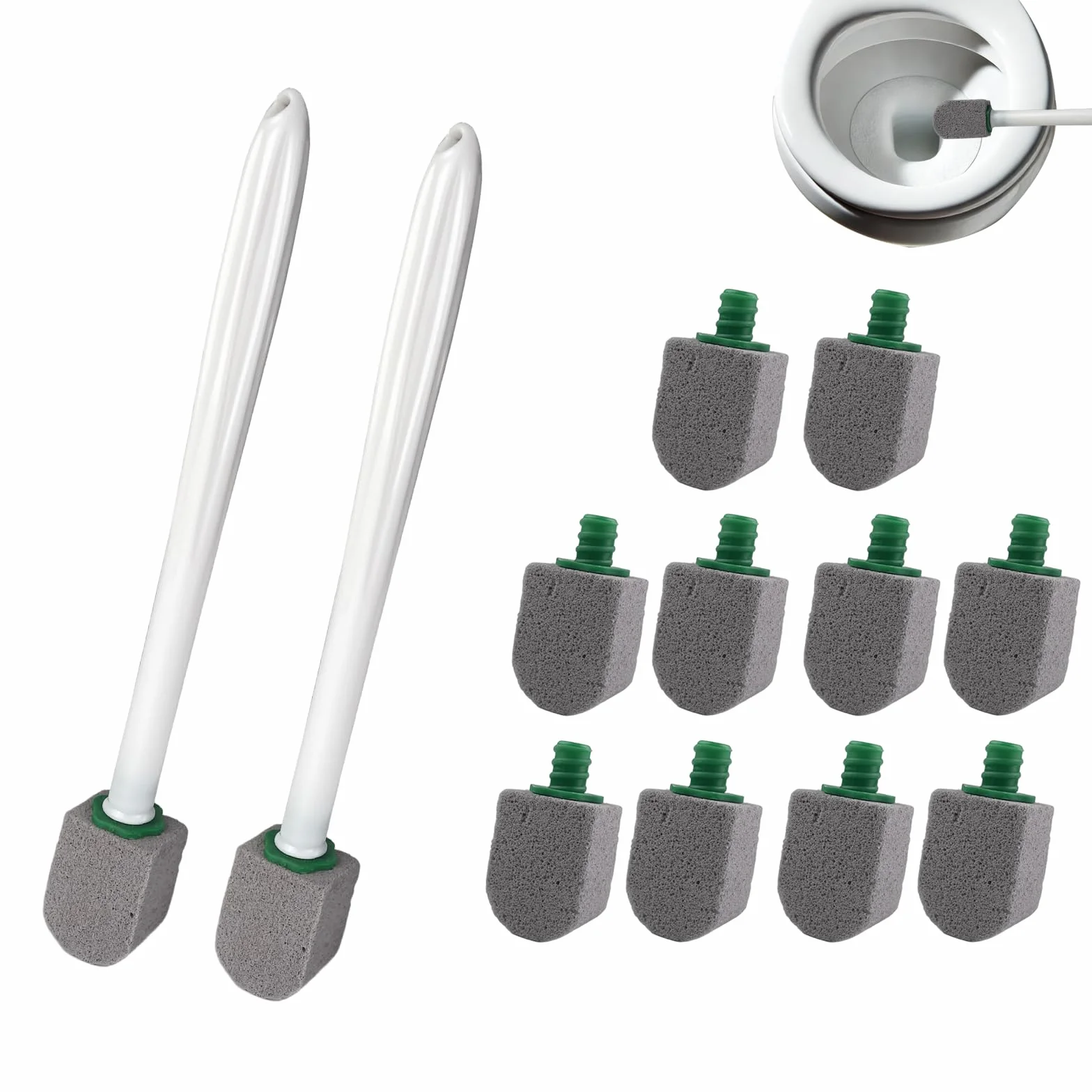 Piedra Pómez para Inodoro, Piedra Pómez de Limpieza con Mango Extralargo, 2 Mango Limpiador, 10 Recambios de Piedras de Limpieza, Removedor de Cal para Cocina, Baño, Piscina