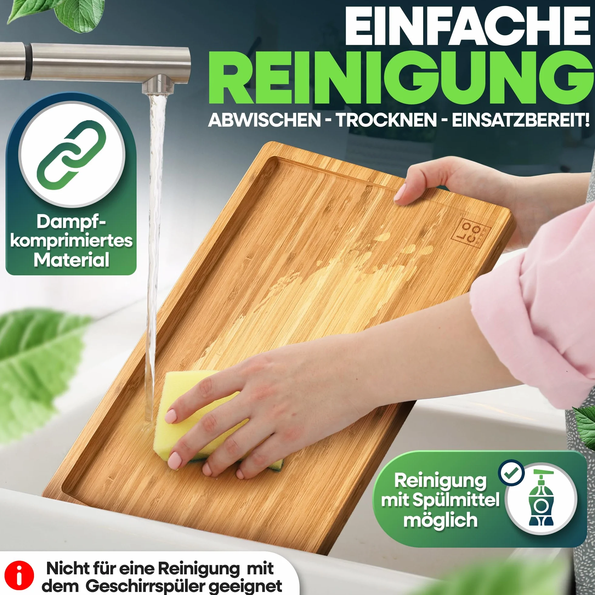 Tabla de cortar cocina bambú macizo con ranura de jugo 44,8x30x2 cm antibacteriana
