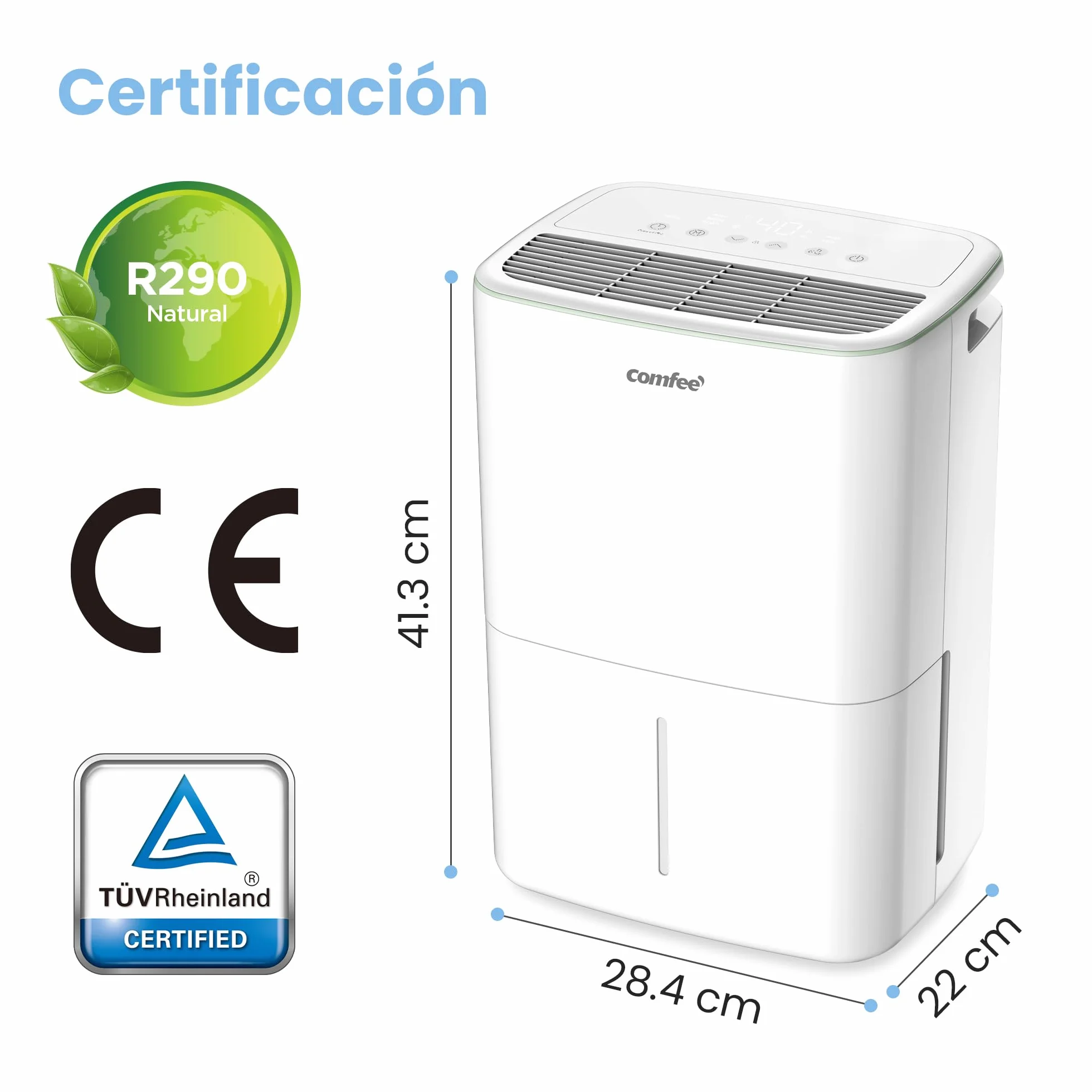 COMFEE' Deshumidificador de Humedad 12-14L Silencioso | Modo Secado de Ropa y AUTO - Deshumificador Compacto y de Bajo Consumo con Drenaje Dual | Ideal en habitaciones hasta 35m2/110m3 - Aqua Dry 2026