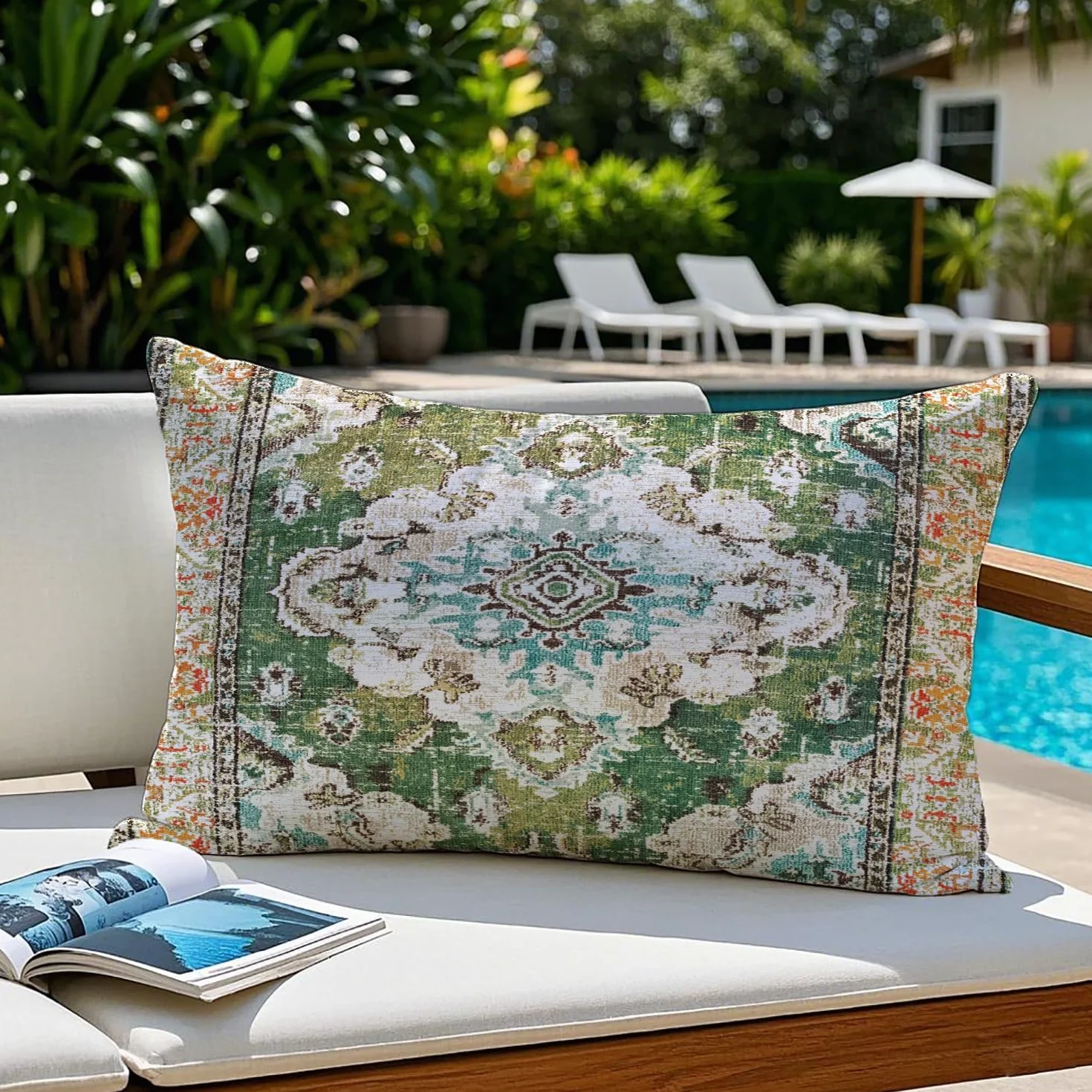 Funda Cojín Verde 30x50 cm Estilo Boho - Impermeable y Resistente, Picnics, Fiestas o Decoración de Salón Moderno Juego de 2