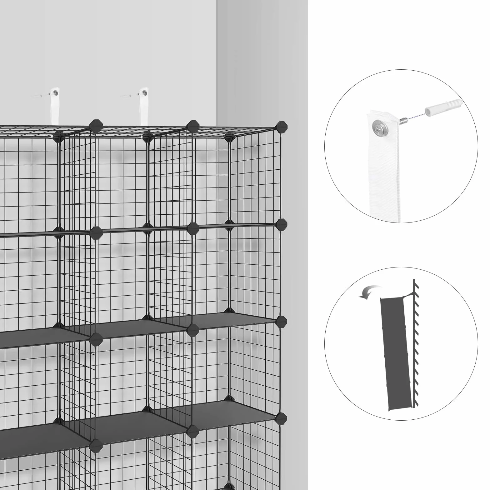 SONGMICS Estantería Modular de 12 Cubos, Armario de Almacenamiento de Alambre de Metal, 31 x 93 x 123 cm, Negro