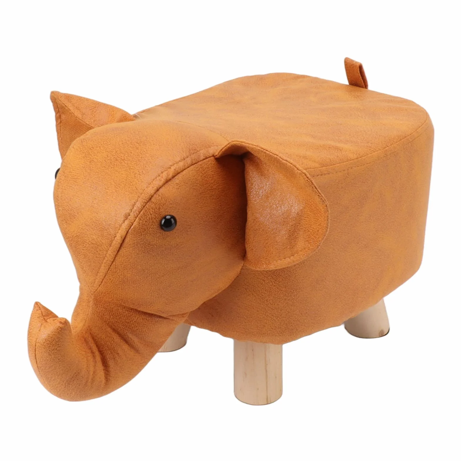 Taburete Tapizado Forma de Elefante Antideslizante para Guardería Dormitorio Sala de Juegos Naranja
