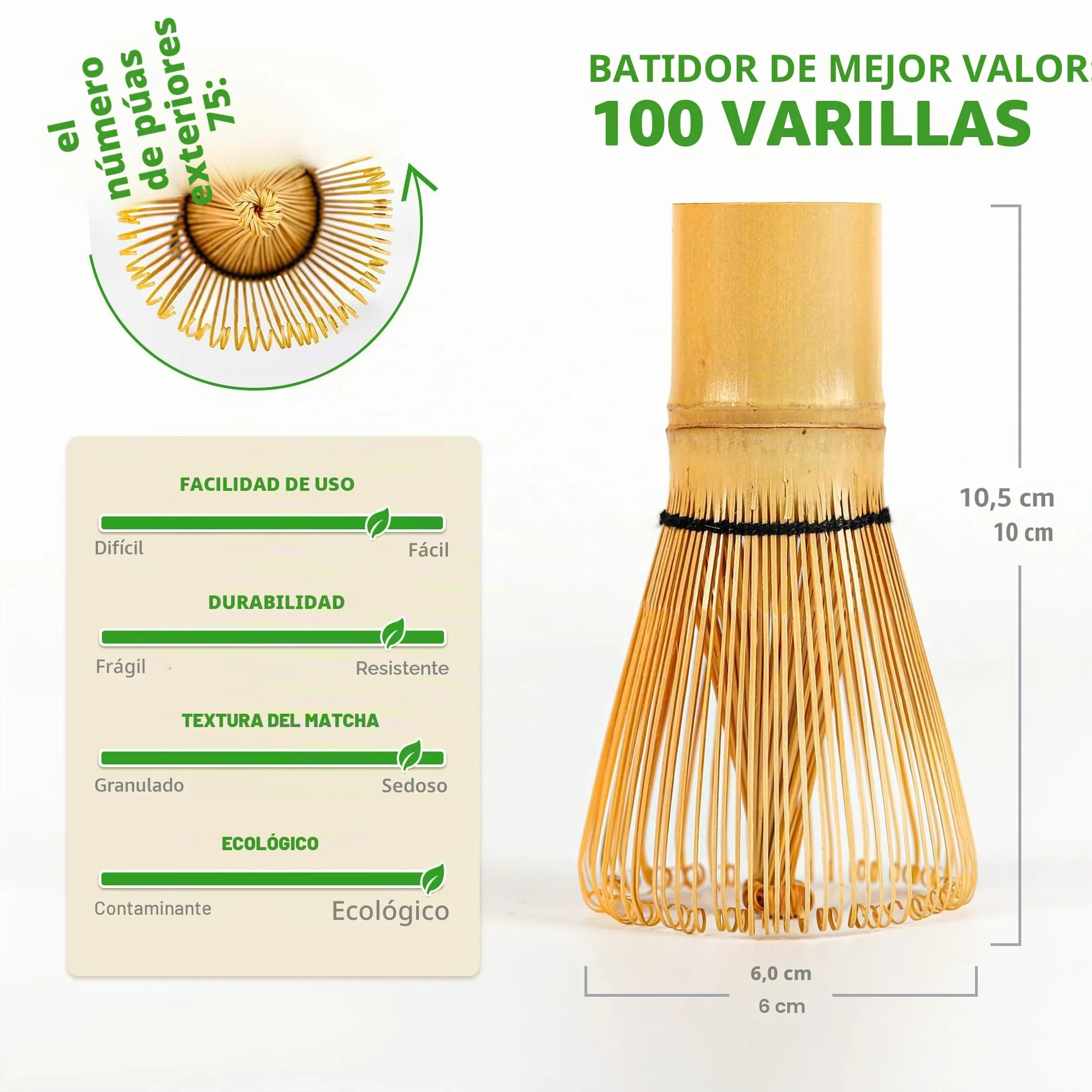TEANAGOO 4 Piezas Kit de Té Matcha, Batidor Chasen de Bambú 100, Pala Chashaku, Cuchara de Té, Porta Batidor