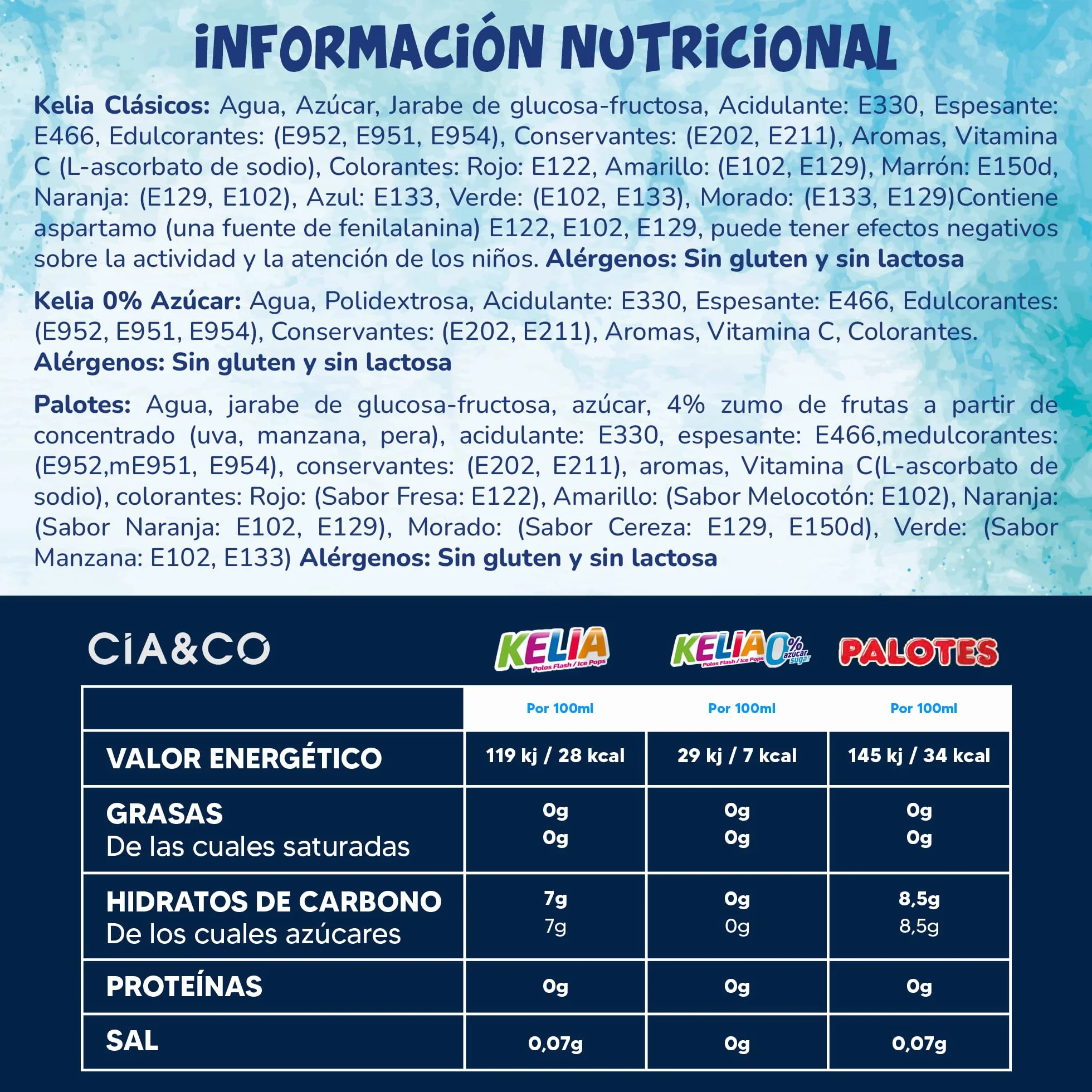 Polos para Congelar 0% Azúcar Flashes de Hielo Sabores Variados Sin Gluten Sin Lactosa Veganos Cia&Co