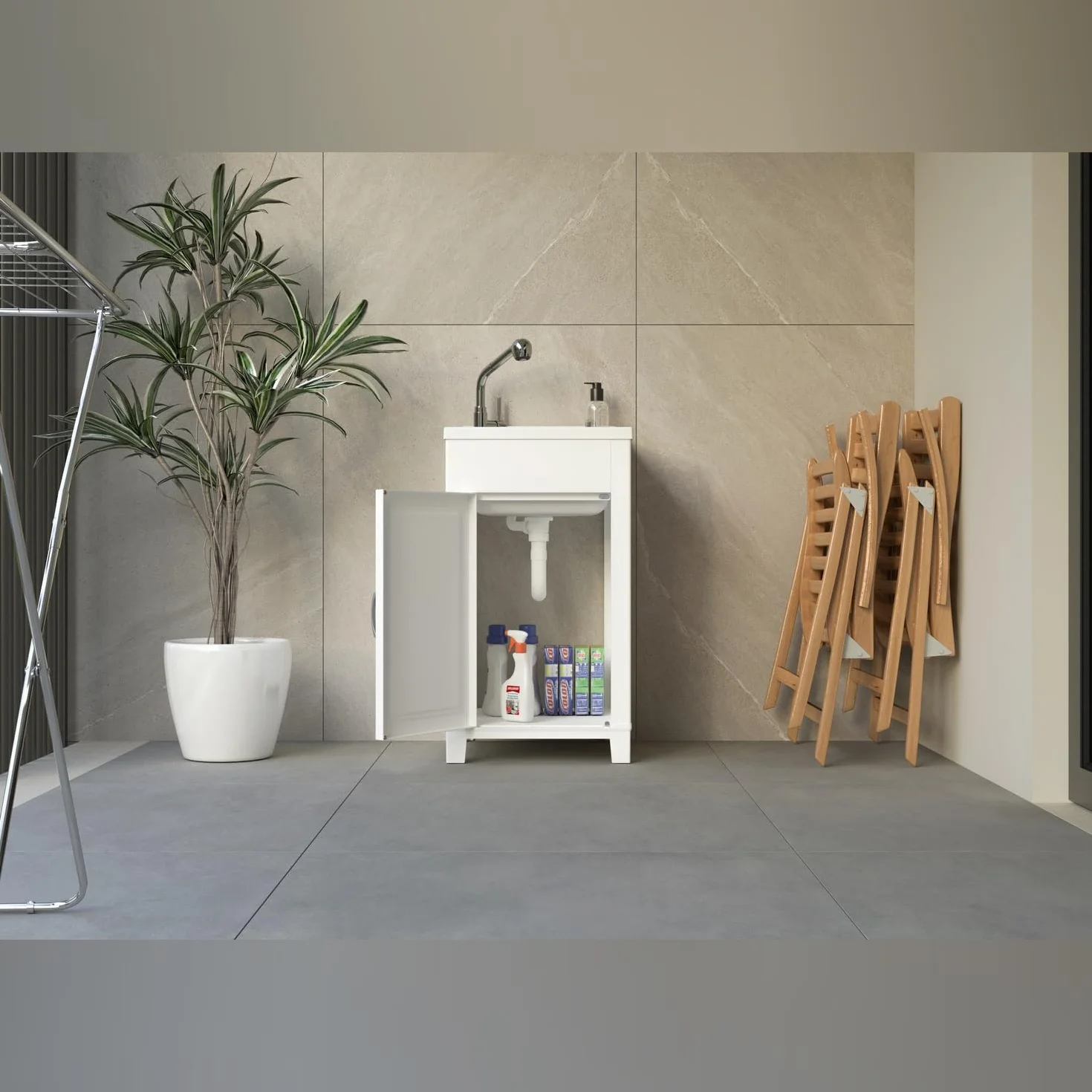 Mueble de 45 x 50 cm, kit de lavabo de resina y PVC, color blanco