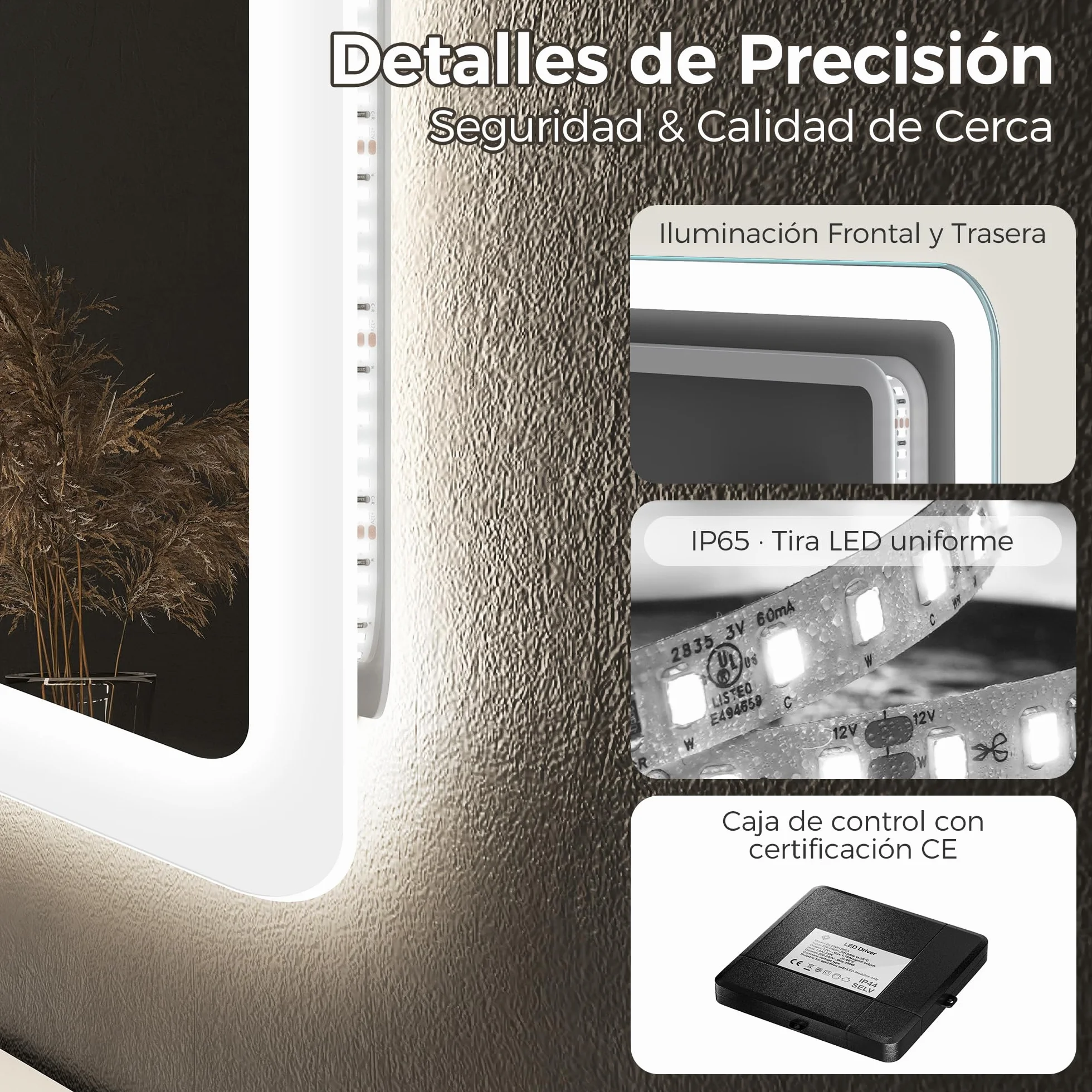 STARLEAD Espejo Baño con Luz Bluetooth 100x70cm LED Antivaho IP44 Vidrio Templado HD