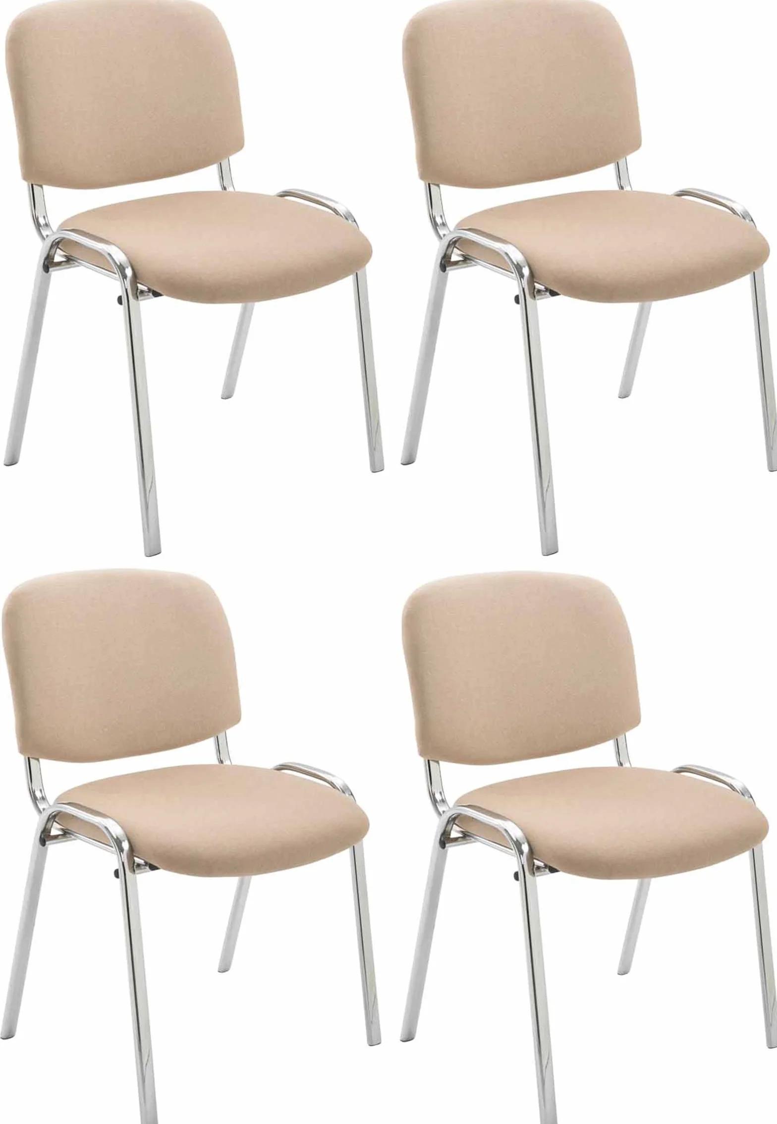 Juego de 4 Sillas Confidente Ken Chrom Tapizadas en Tela Apilables, Crema