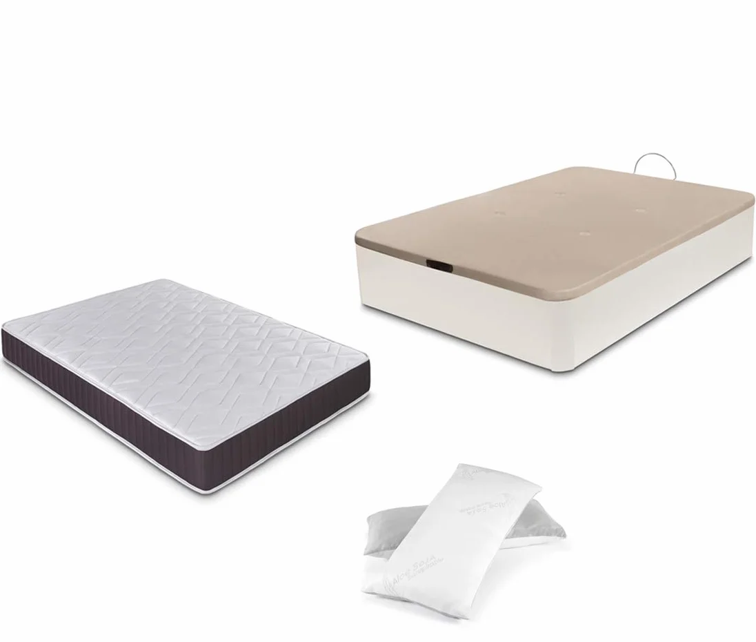 DORMIDAN Canapé Abatible Gran Capacidad 135x190 cm Blanco con Colchón Viscoelástico y Almohada