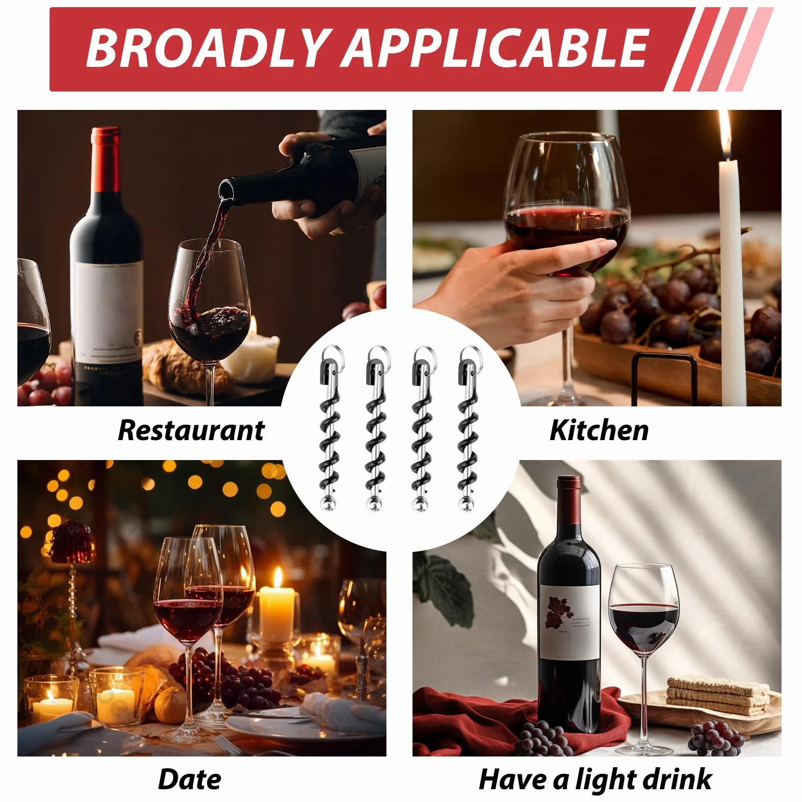 Abridor de vino portátil 4 llaveros sacacorchos espiral reforzada para picnics camping