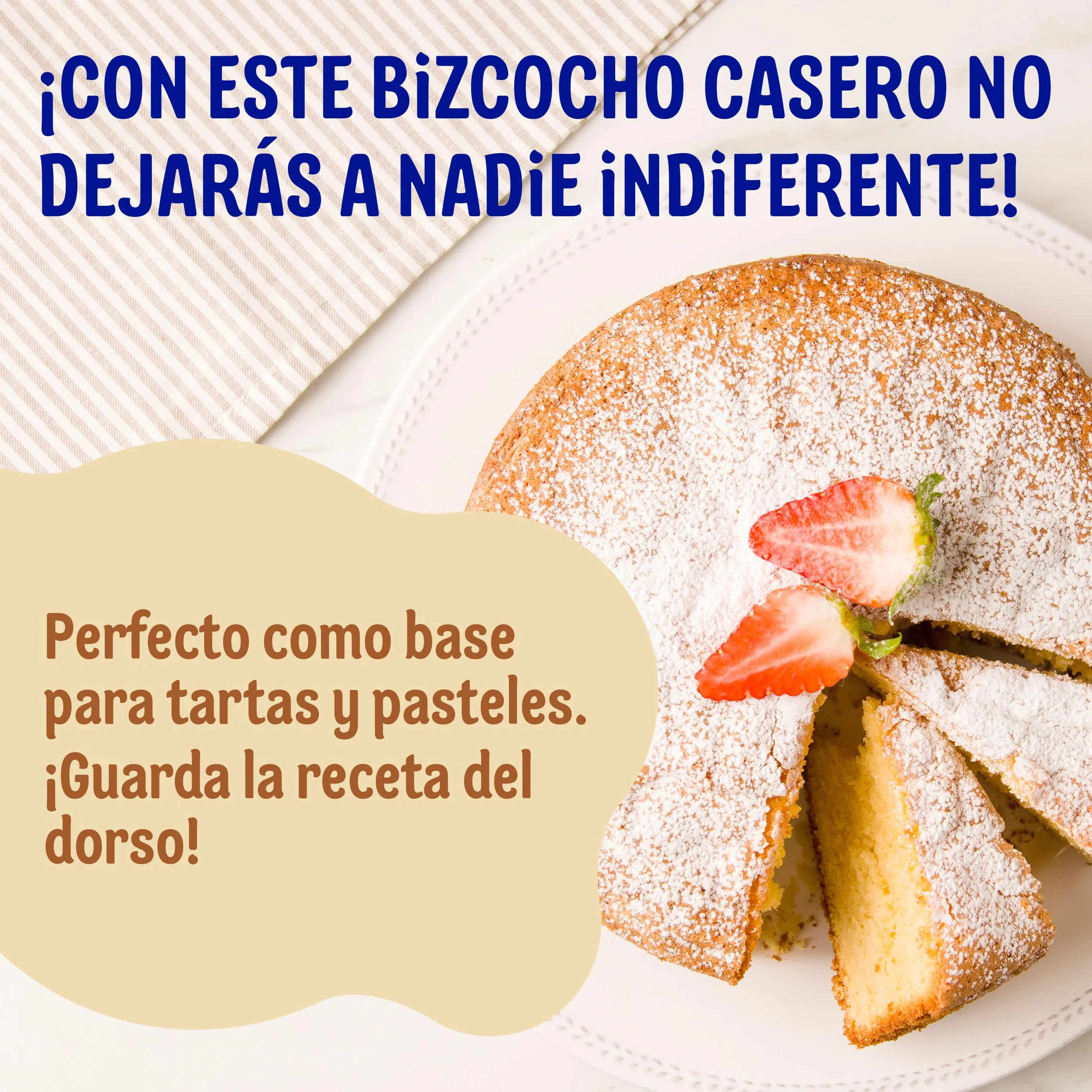 DR. OETKER Bizcocho Casero, preparado de repostería para bizcocho esponjoso 340 g con sobre de azúcar glas 10 g
