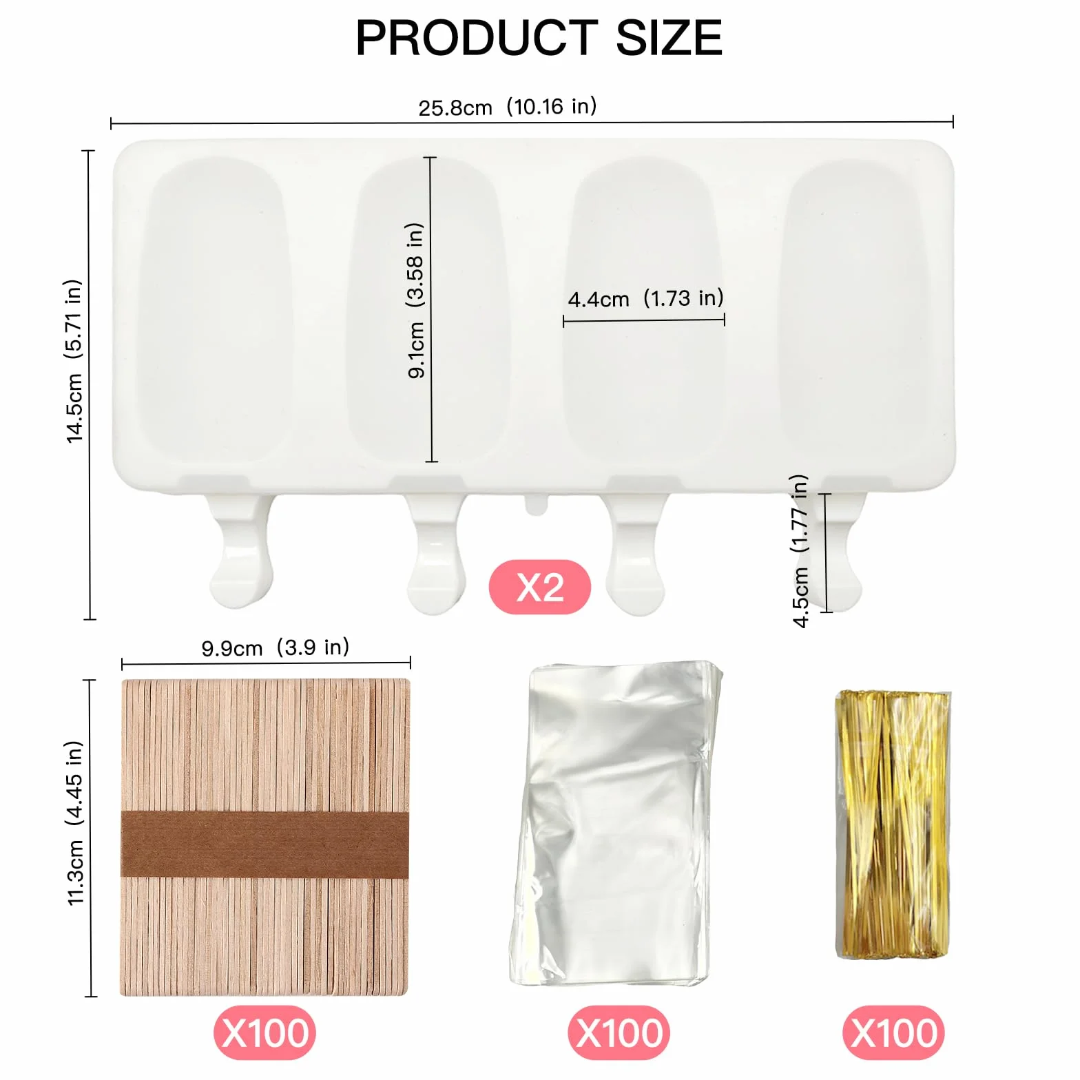 Moldes Helados Silicona sin BPA, Molde Paletas Magnum, Reutilizable con 100 Palos