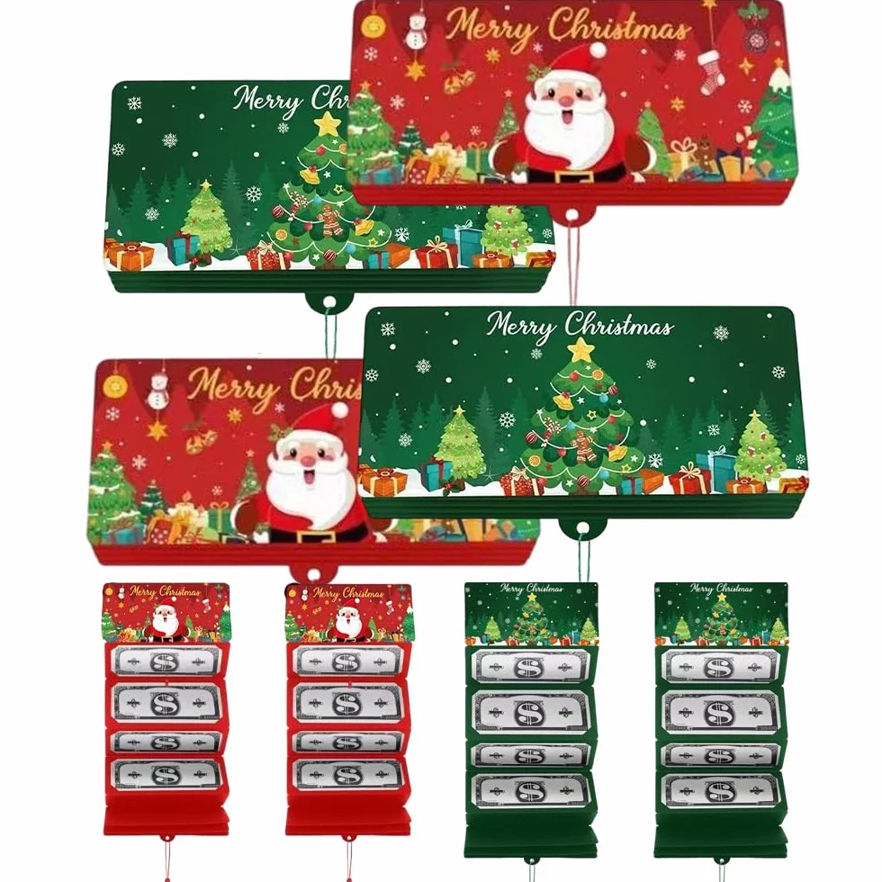 4PCS Soporte para Dinero o Tarjetas de Regalo de Navidad con 10 Ranuras, Porta Dinero de Navidad, Sobre de Birthday Card Sorpresa, Regalos Sorpresa para Adolescentes, Niñas, Niños, Mujeres