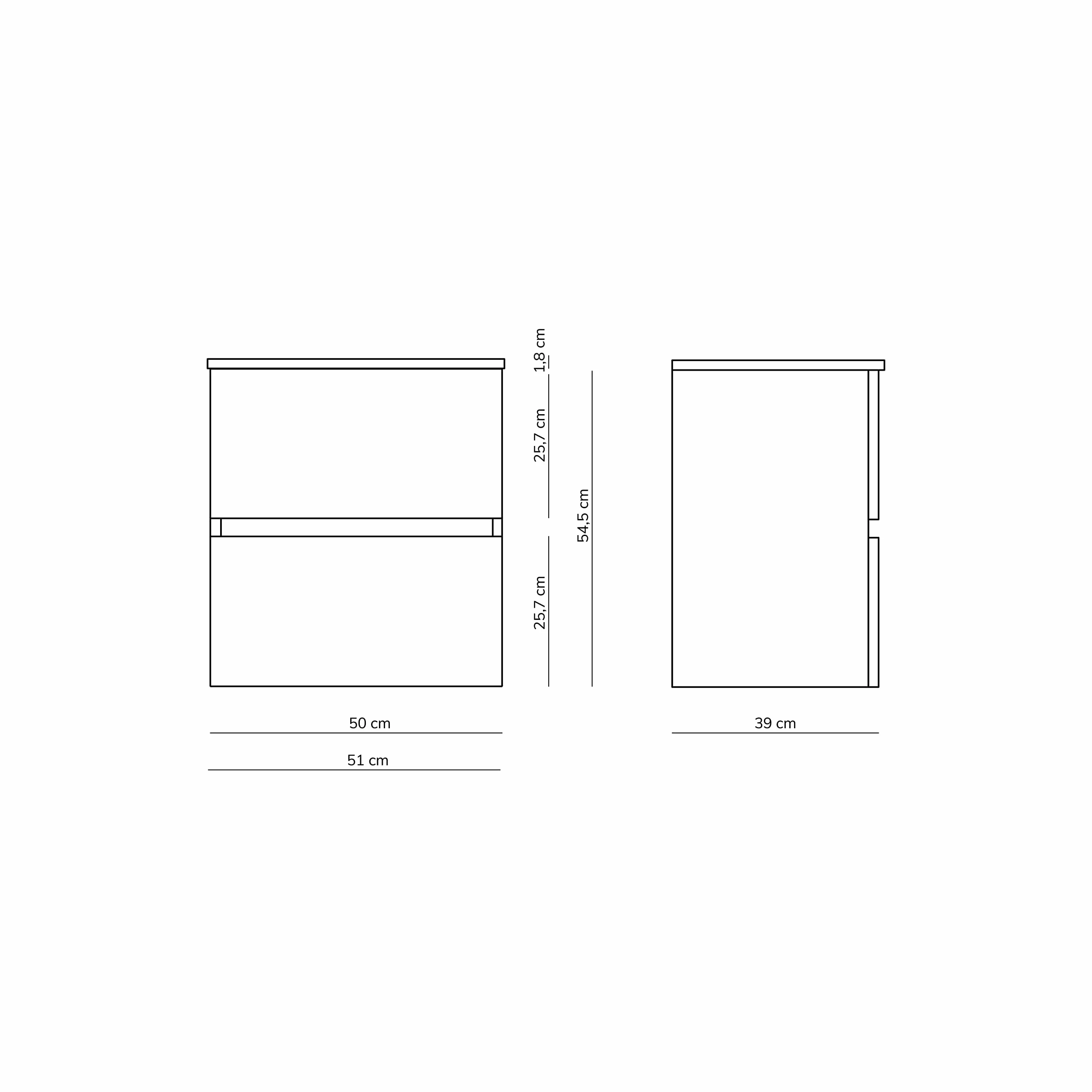 Baikal Mueble de Baño Dos cajones, suspendido a la Pared con Lavabo. Melamina 16. Mueble montado. Mueble de 50cm Nebraska Sin Espejo