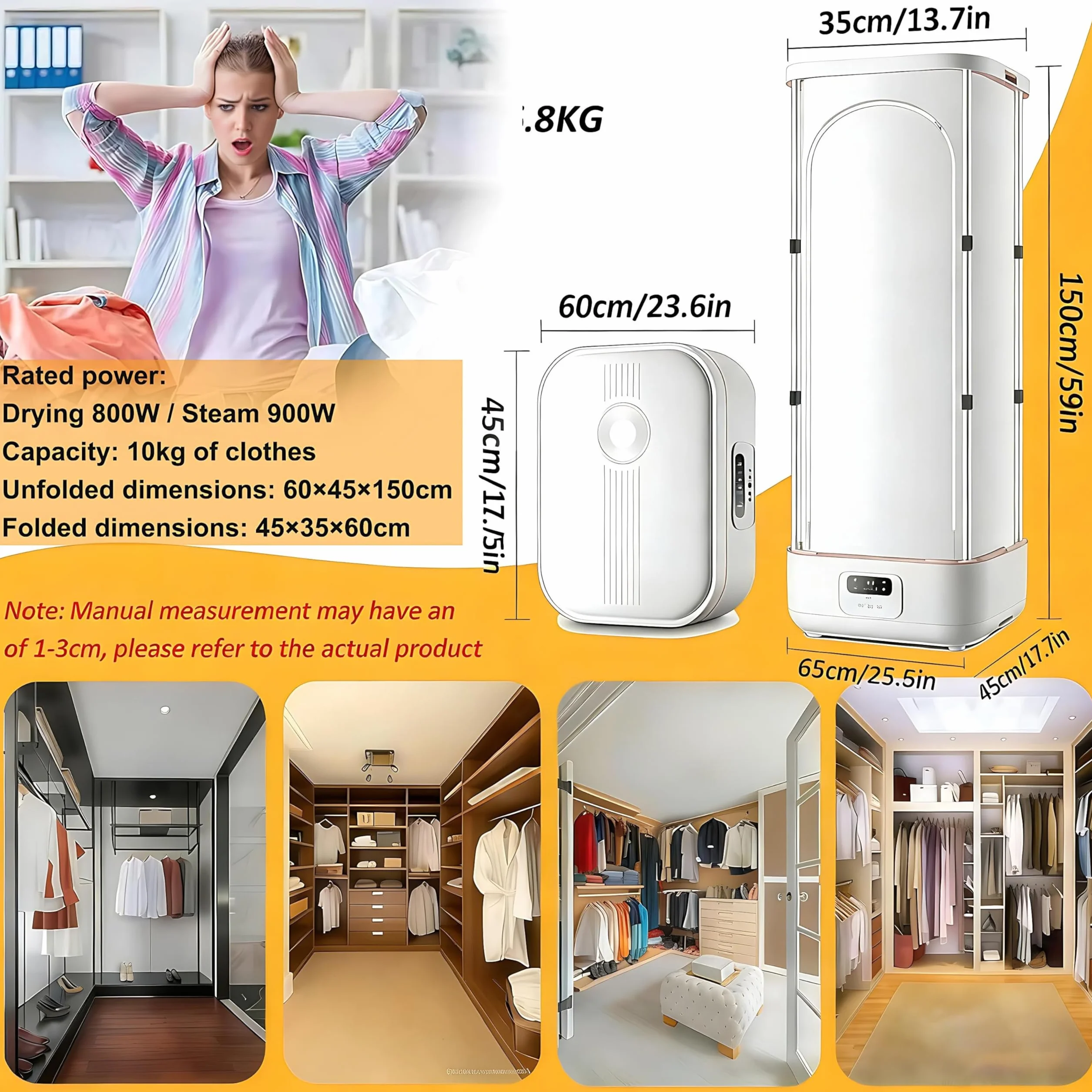 Máquina de Planchado a Vapor Automática Plancha Ropa Vertical Máquina de Planchar y Plegar Automática 900W con Secado Inteligente y Función Vapor para Planchado Completo Sin Arrugas