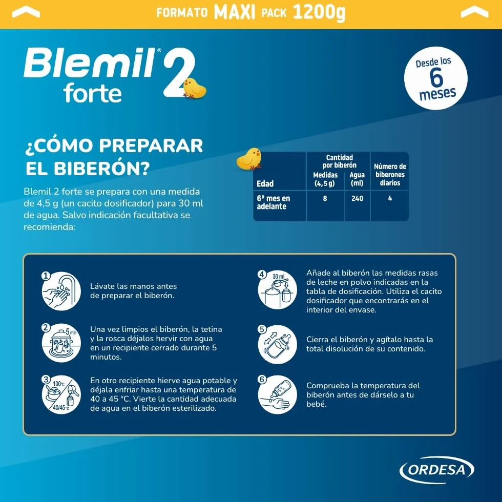 Blemil 2 Forte 1200g Leche de Continuación en polvo para Bebé Desde los 6 Meses