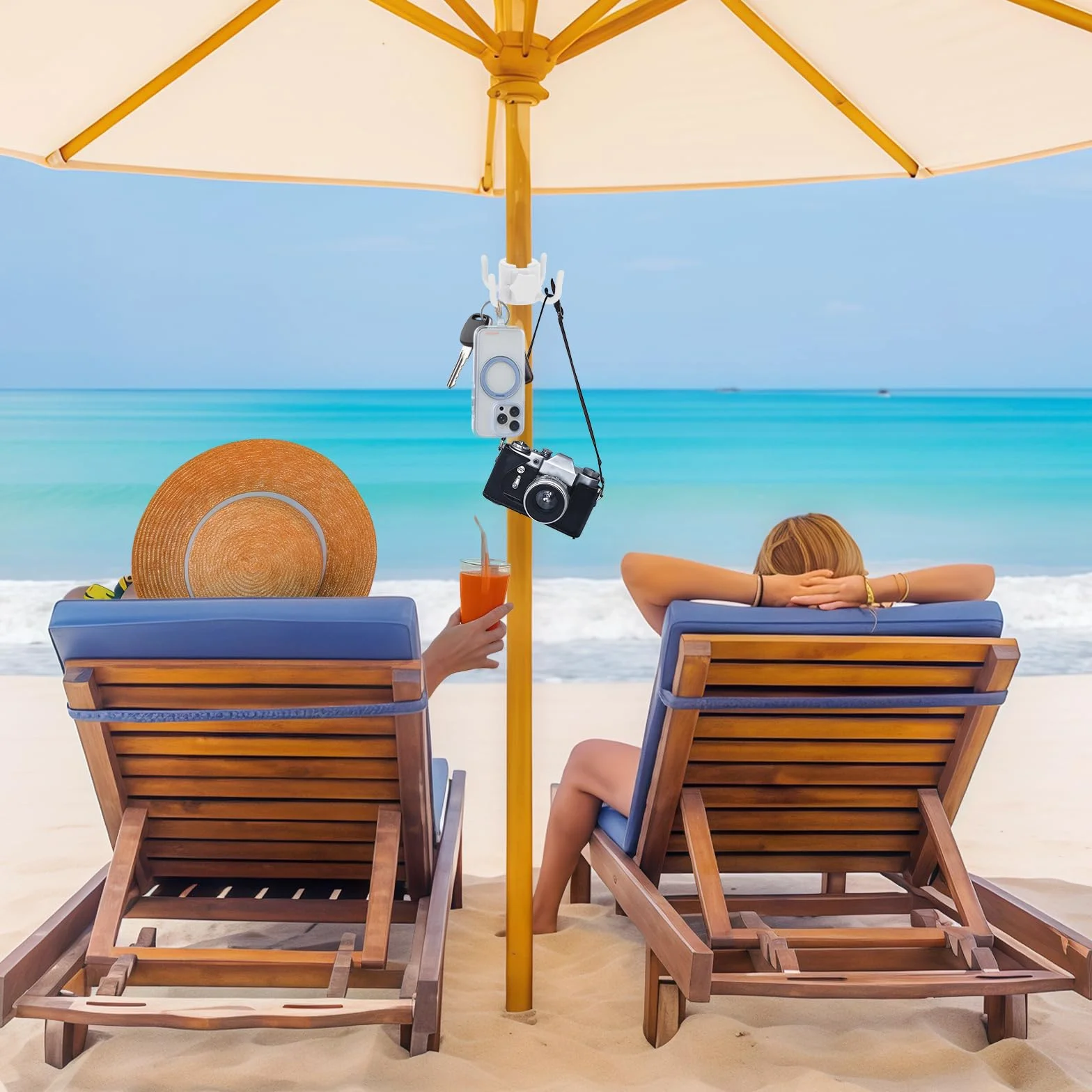 4 Puntas Gancho Para Colgar Sombrilla De Playa, Gancho Sombrilla Playa, Toallas, Ropa, Cámara, Gafas, Bolsos – Para Sombrillas De Sol Y Viaje, Blanco