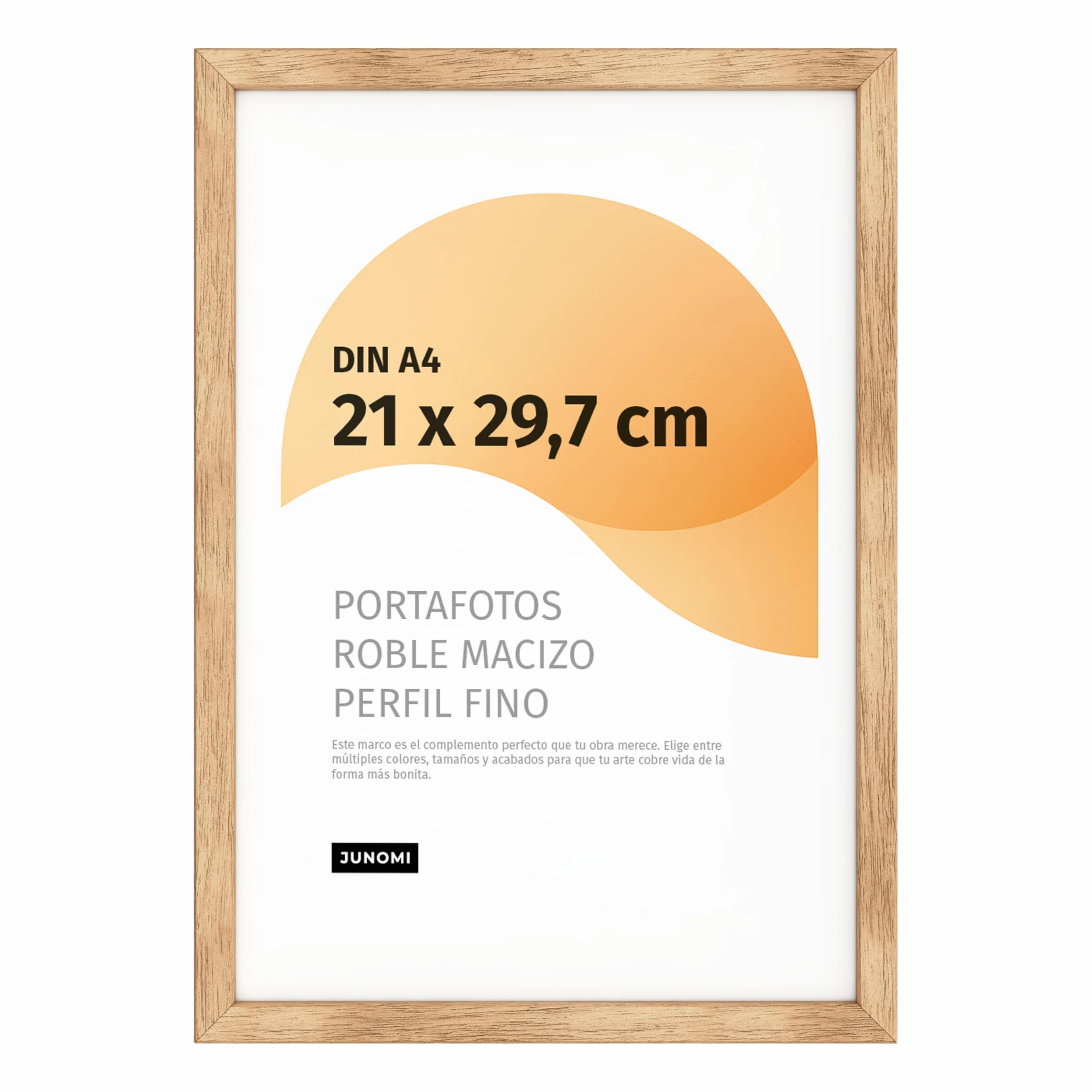 Marco de fotos Premium de roble A4 (21x29,7cm) – Madera auténtica, cristal sintético inastillable, perfil estrecho, diseño minimalista, uso vertical u horizontal
