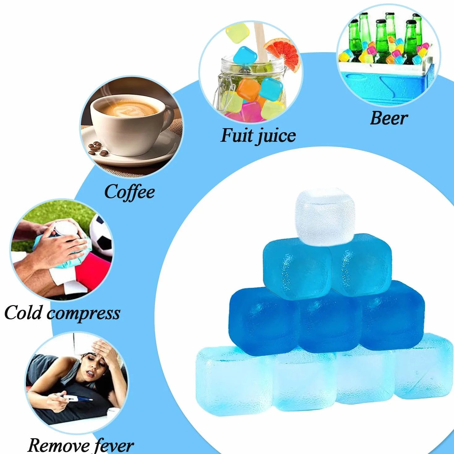 KEELYY 60 Piezas Cubitos de Hielo Reutilizables de Plástico para Fiestas, Azul