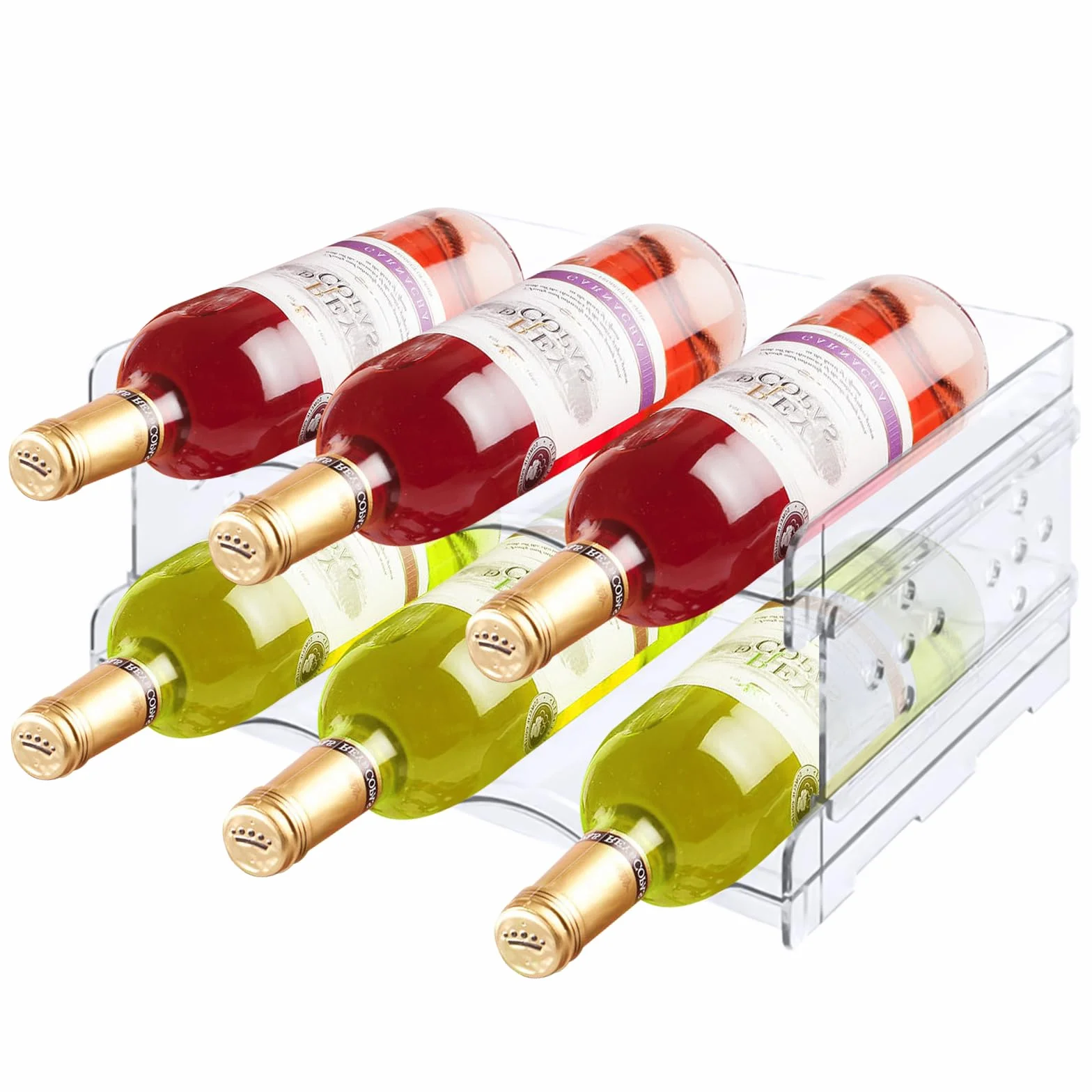 MXTIMWAN Organizador de Botellas, 2 Unidades Botelleros Apilables, Botellero para vinos con Capacidad para 6 Botellas, Almacenamiento Botellas, Porta Botellas Nevera, Botellero Encimera