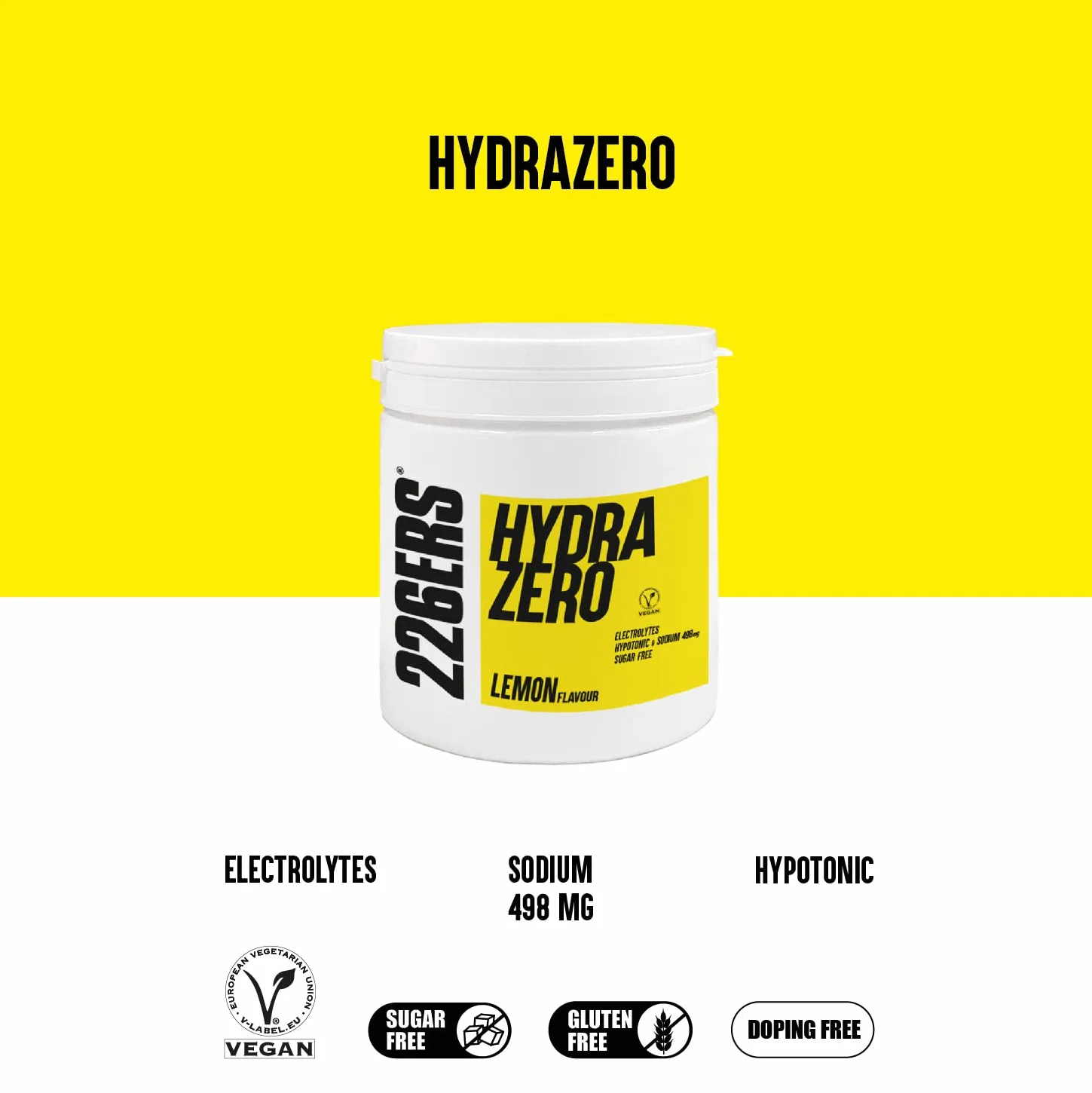 226ERS Hydrazero Bebida Hipotónica Deportistas Sales Minerales Electrolitos Hidratación Recuperación Energía Vegano sin Gluten Sabor Limón 225 g