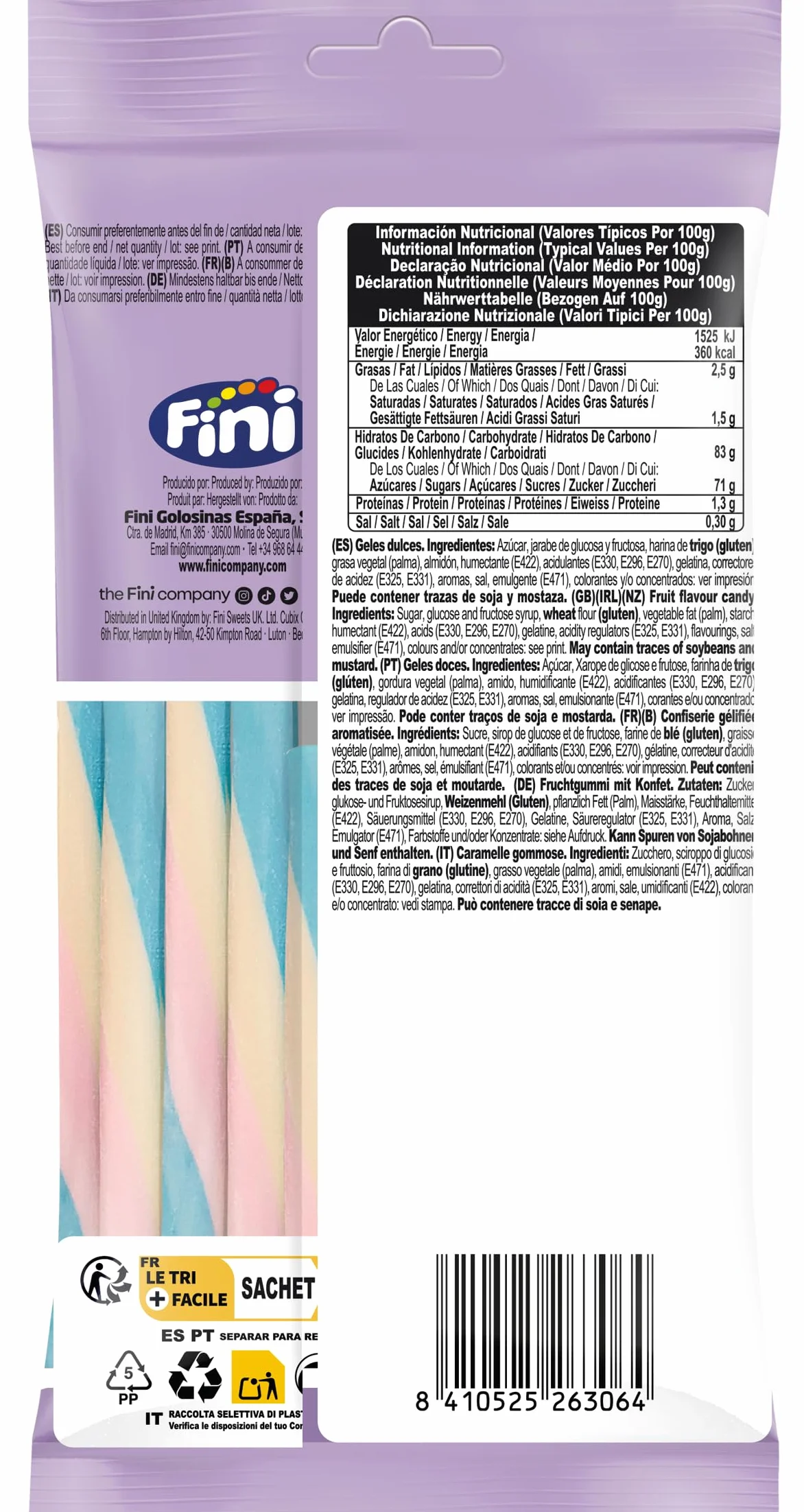 Fini Finipalo Tubes Insideout Regaliz de Fresa Cubierto de Nube de Colores Bolsa 125 gr