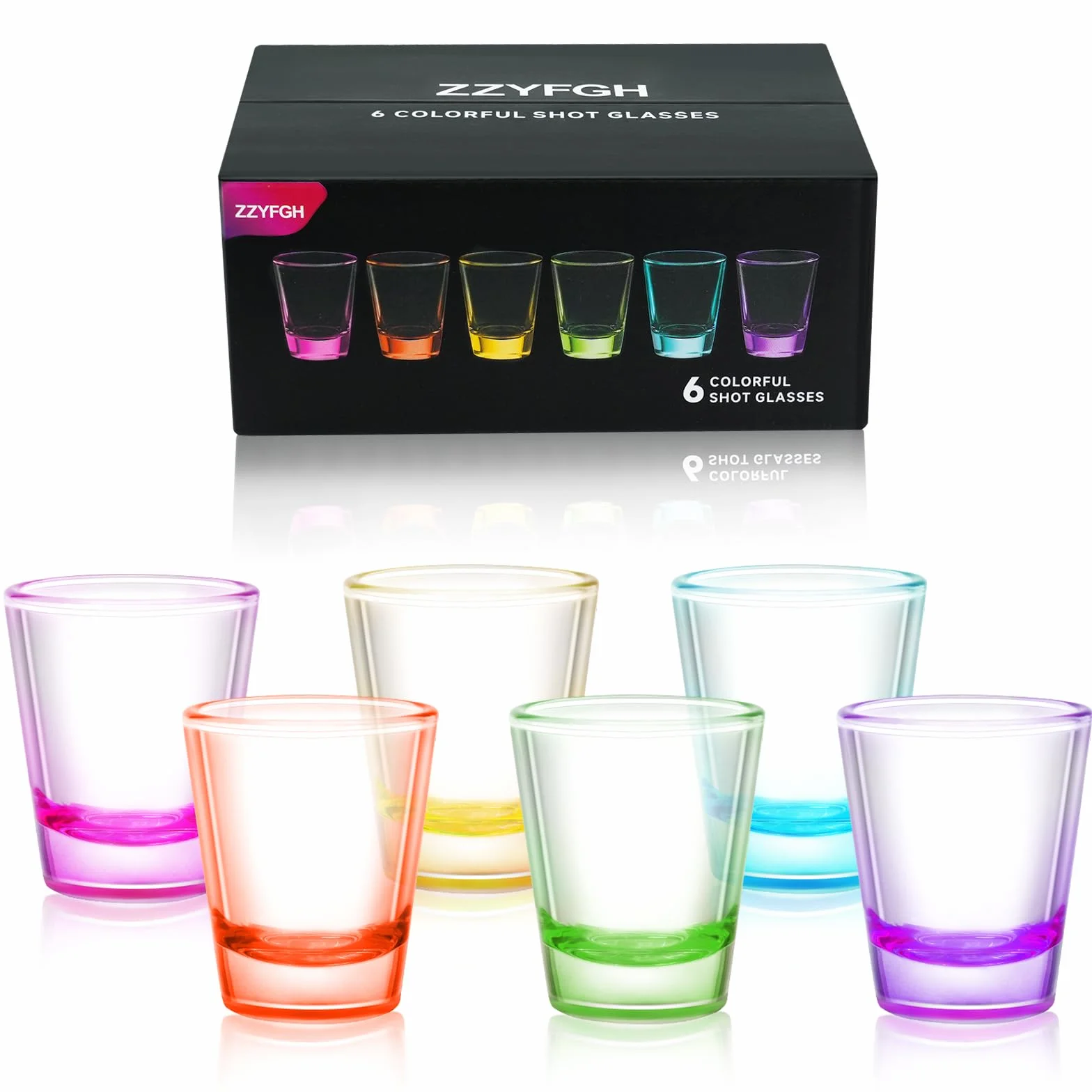 ZZYFGH Juego de 6 vasos de chupito de 1.5 onzas con base pesada para vodka, whisky, tequila, espressos, licores y licores (juego de 6 coloridos)