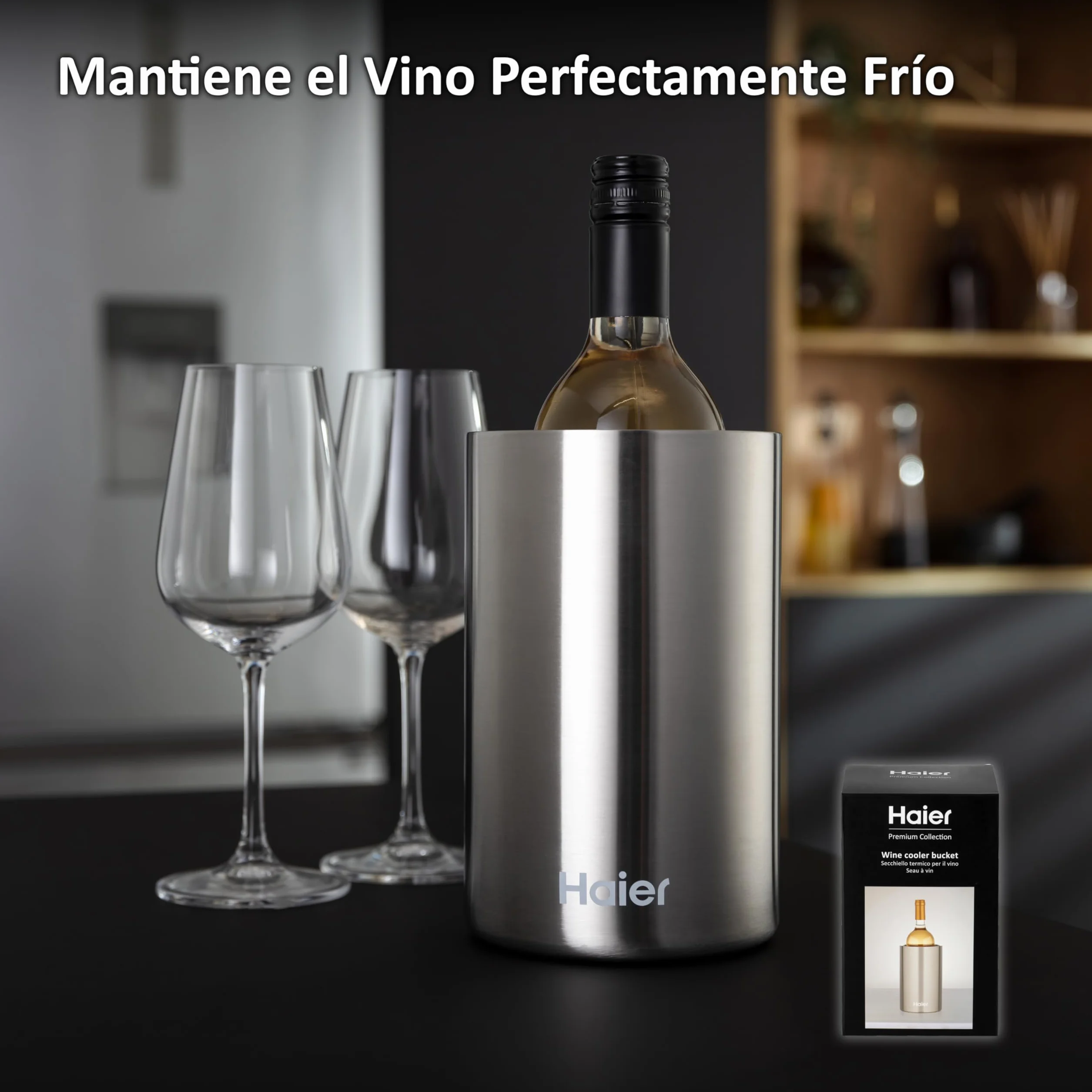 Haier HAWTB01 Enfriador Isotérmico de Mesa para Vino, Diseño con Doble Pared, Accesorio Original Haier, Acero Inoxidable