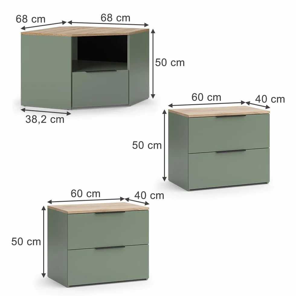 Vicco Conjunto de salón Wido, Verde, 3 Partes, Apto para Montaje en Pared y combinable con Otros módulos