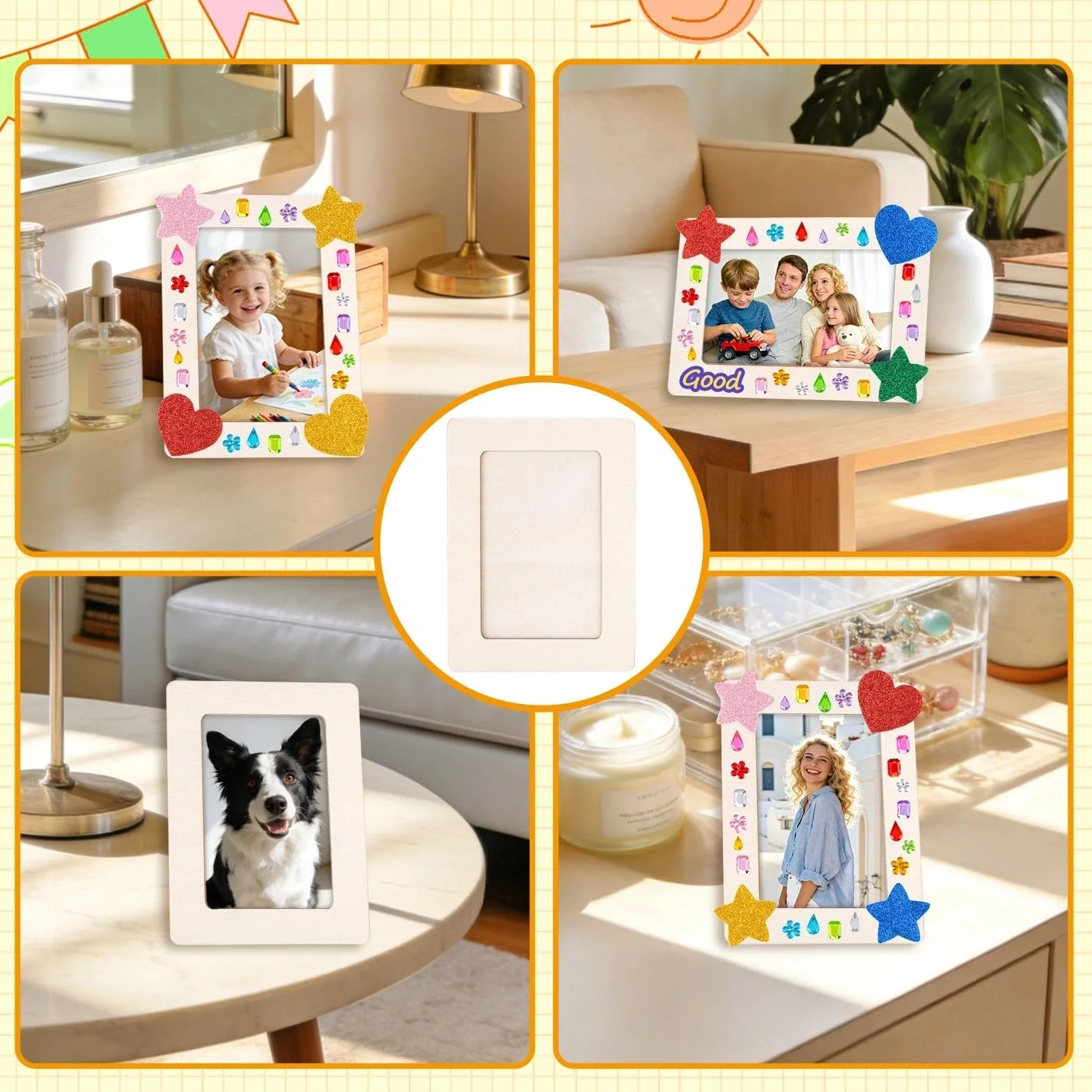 10 Pcs Marco de Foto Decoración para Niños, 19 x 14 cm Marcos de Madera para Manualidades, DIY Marco Fotos con 12 Rotuladores y Pegatinas, Ideal para Cumpleaños Infantiles, Manualidades