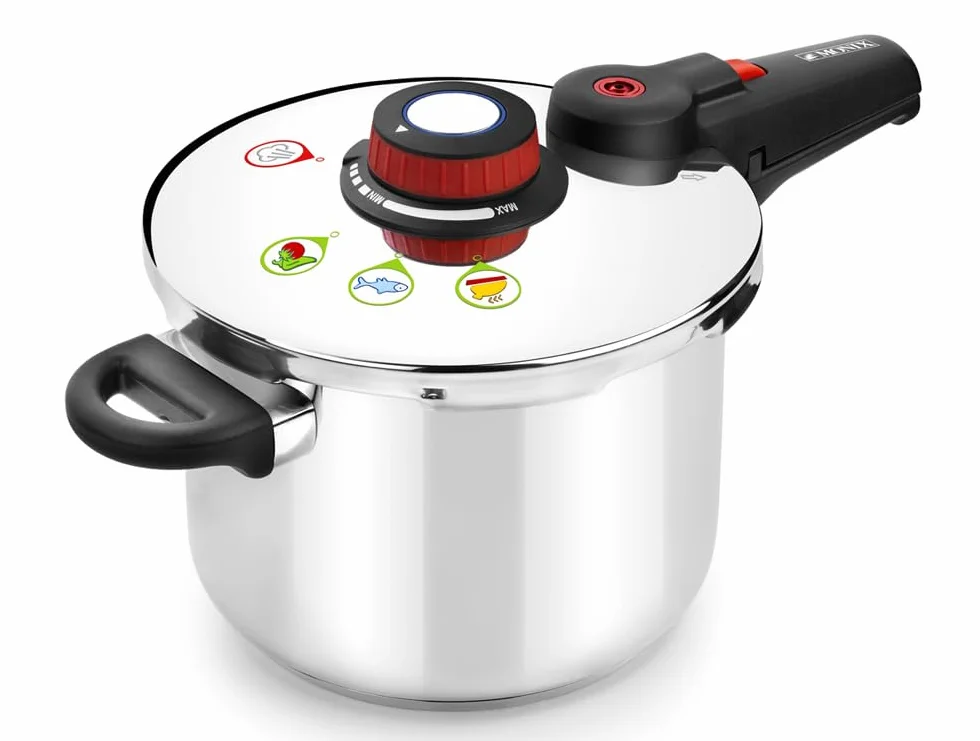 MONIX Selecta Olla a Presión Rápida 9 Litros Acero Inoxidable 18/10 Cierre Automático Plata