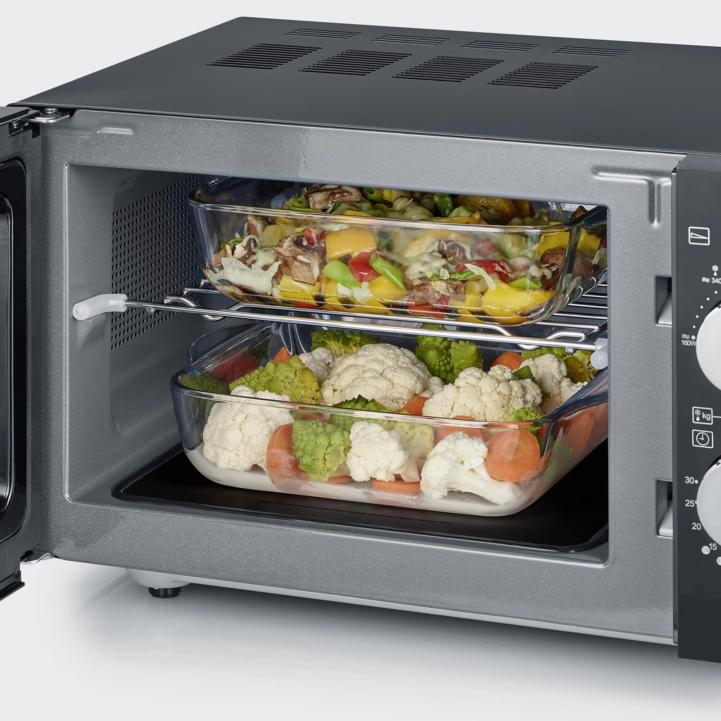 SEVERIN Microondas 2 en 1, microondas con grill y base de vidrio para descongelar y calentar, microondas digital grande para platos cuadrados, negro/acero inoxidable, MW 7763