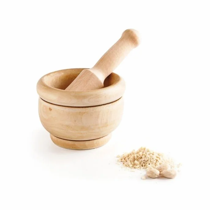Mortero y Maja de Madera Clásico 12cm, Estilo Tradicional para Cocina